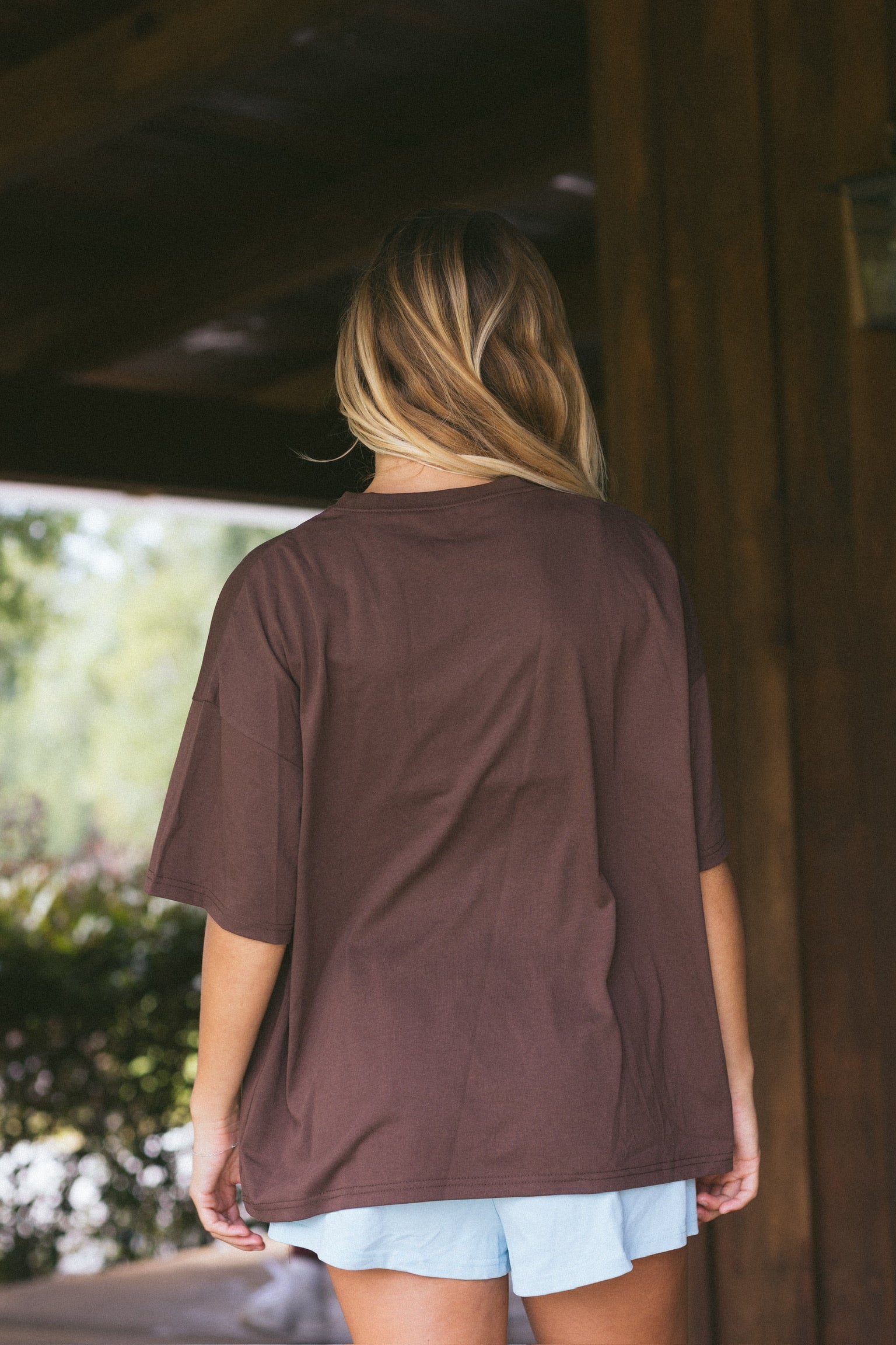 Fancy Oversized Embroidered Tee - Chocolate