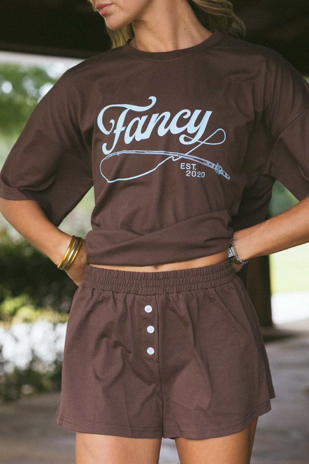 Fancy Button Shorts - Chocolate
