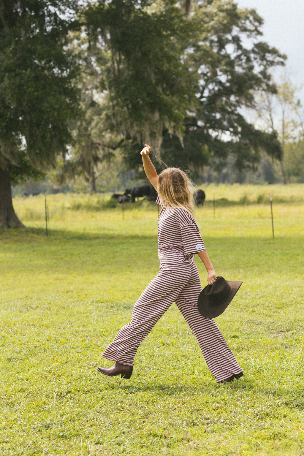 Fancy Striped Button Pants - Peony/Chocolate