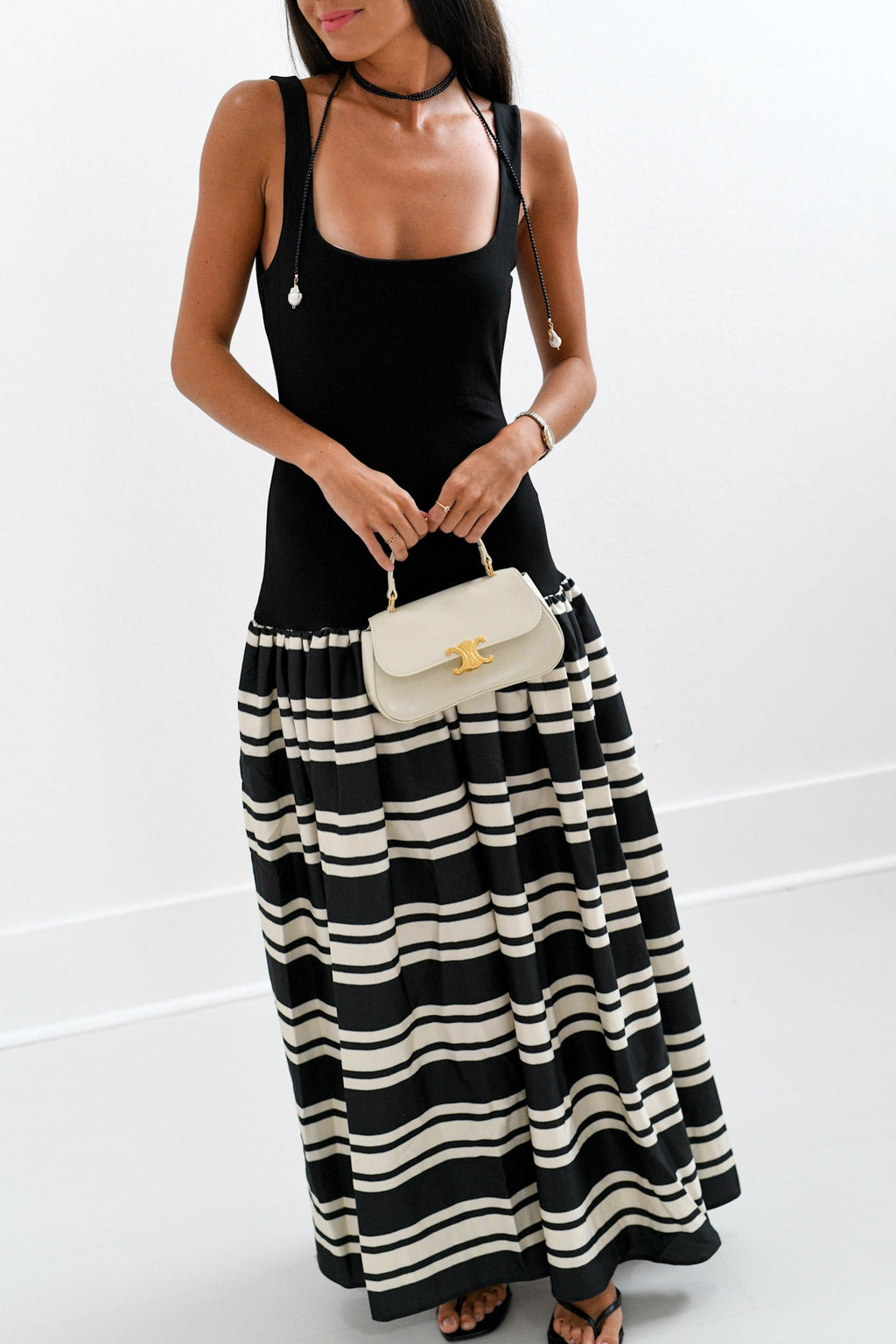 Catherine Striped Maxi Dress -Black
