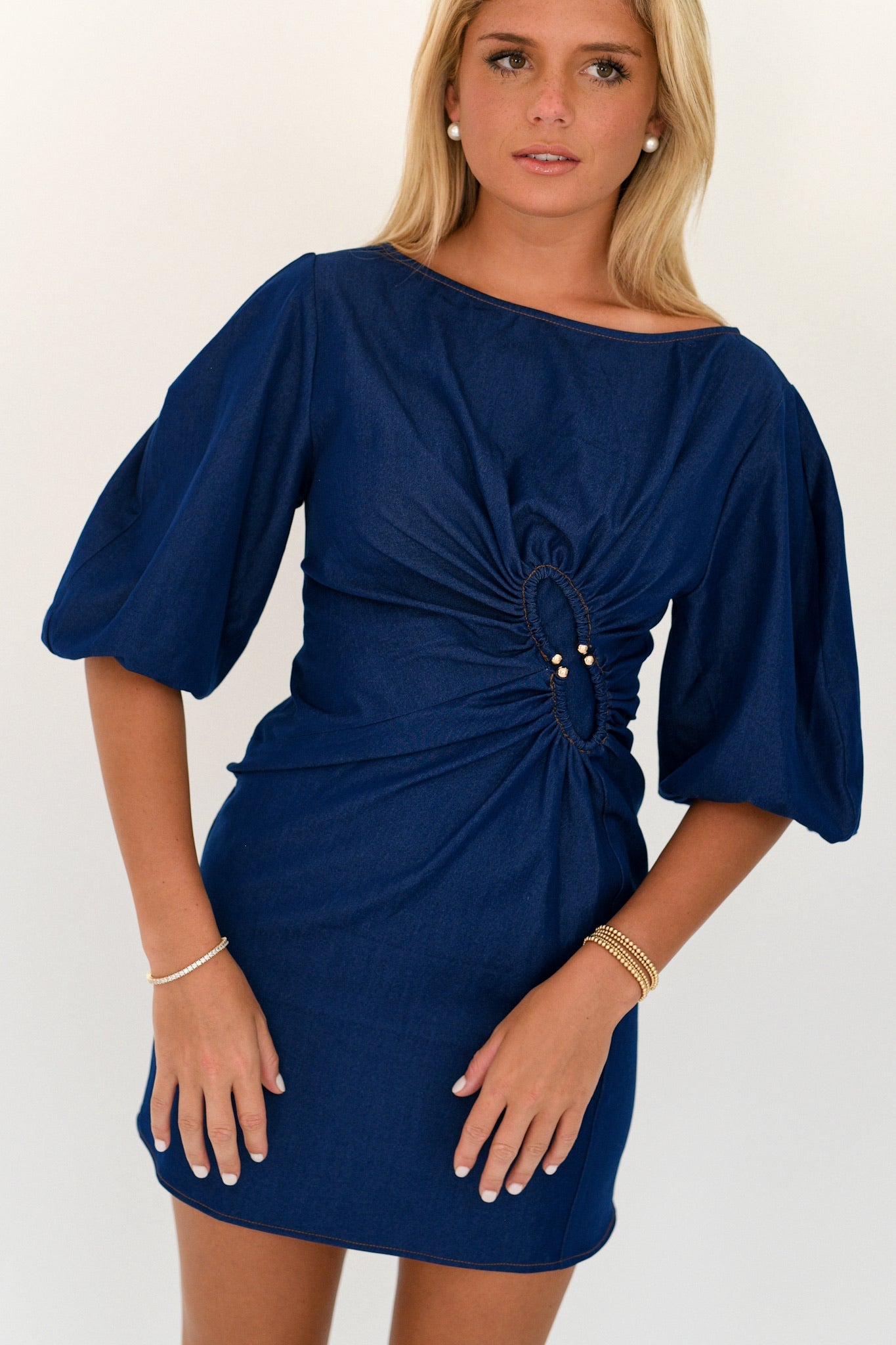 Maci Puff Sleeve Mini Dress - Dark Blue