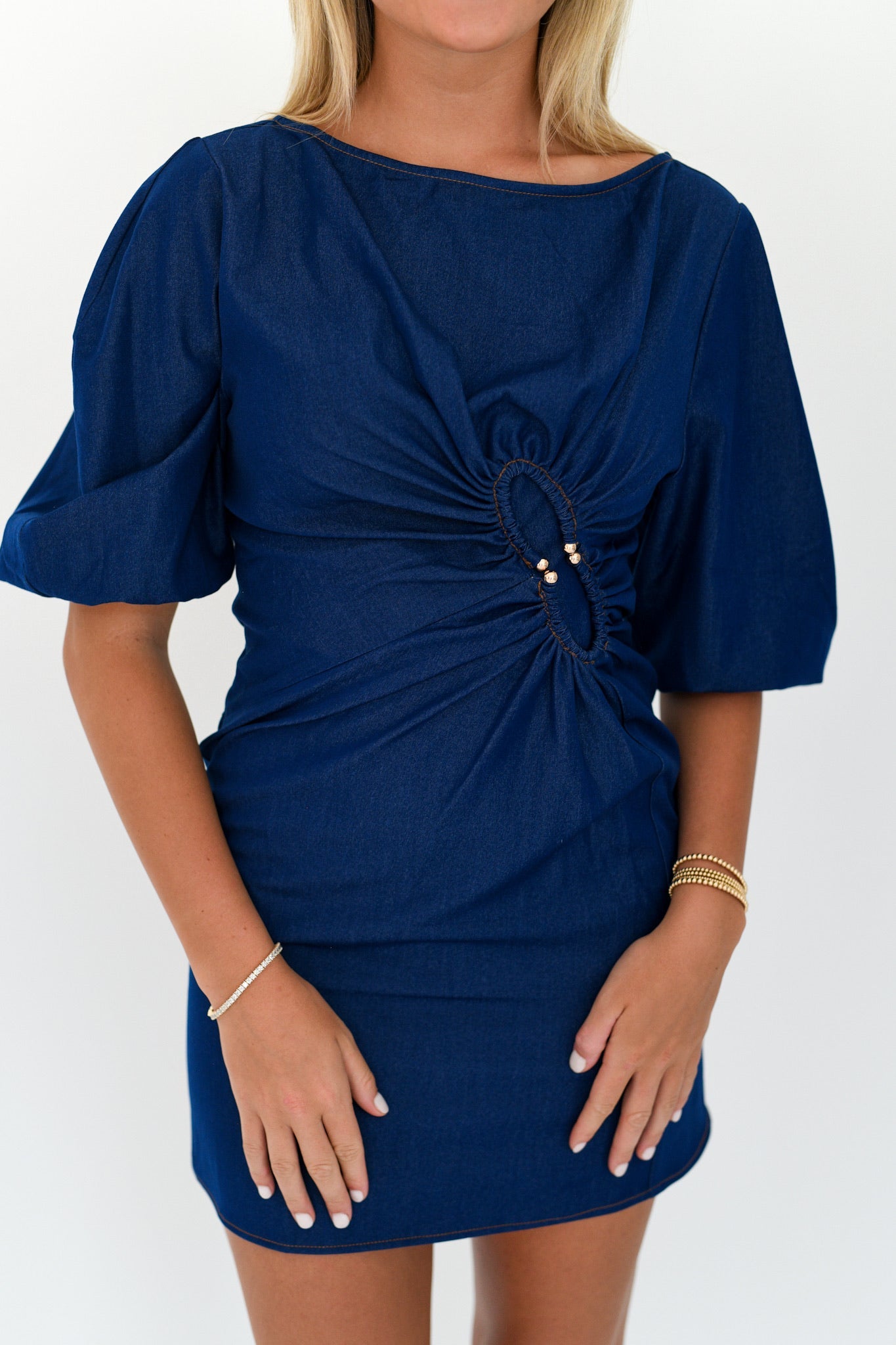 Maci Puff Sleeve Mini Dress - Dark Blue