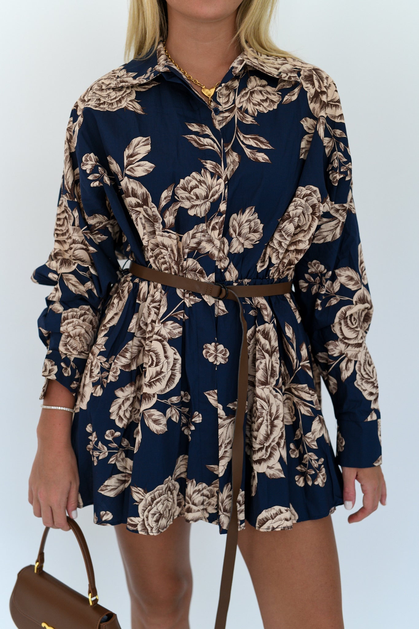 Jennifer Belted Mini Dress - Midnight Blue Cream