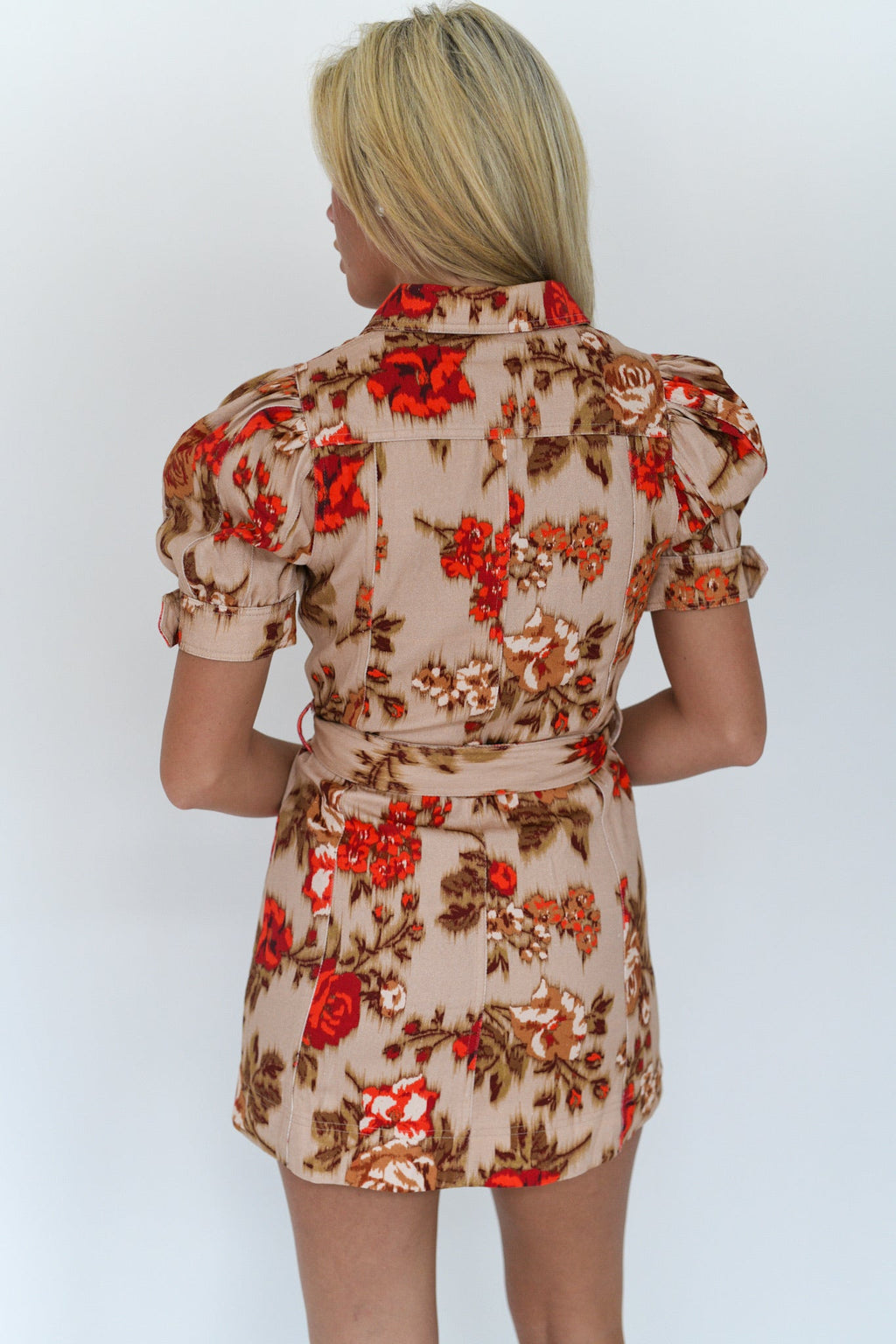 Allison Floral Mini Dress - Taupe/Red