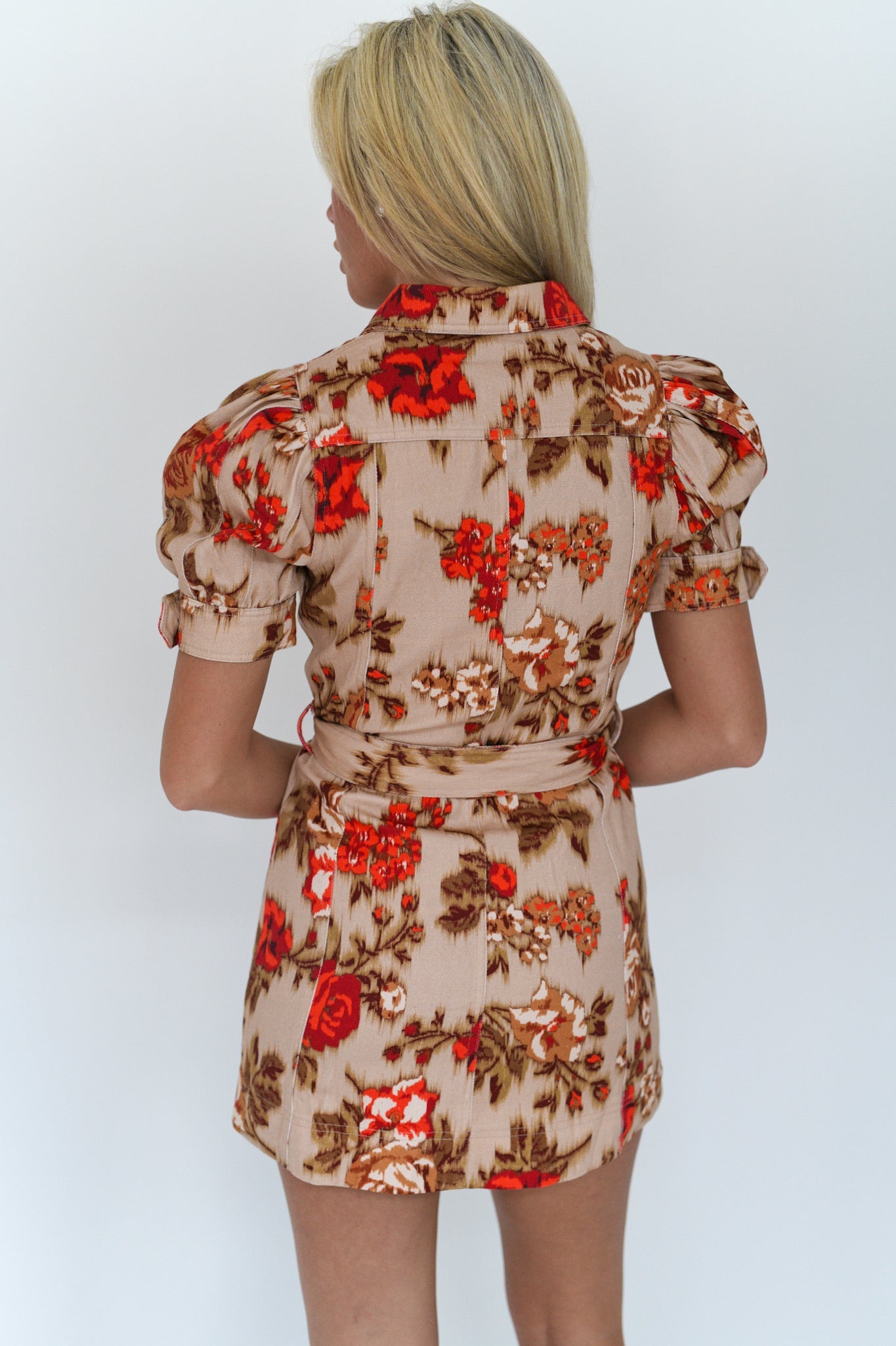 Allison Floral Mini Dress - Taupe/Red