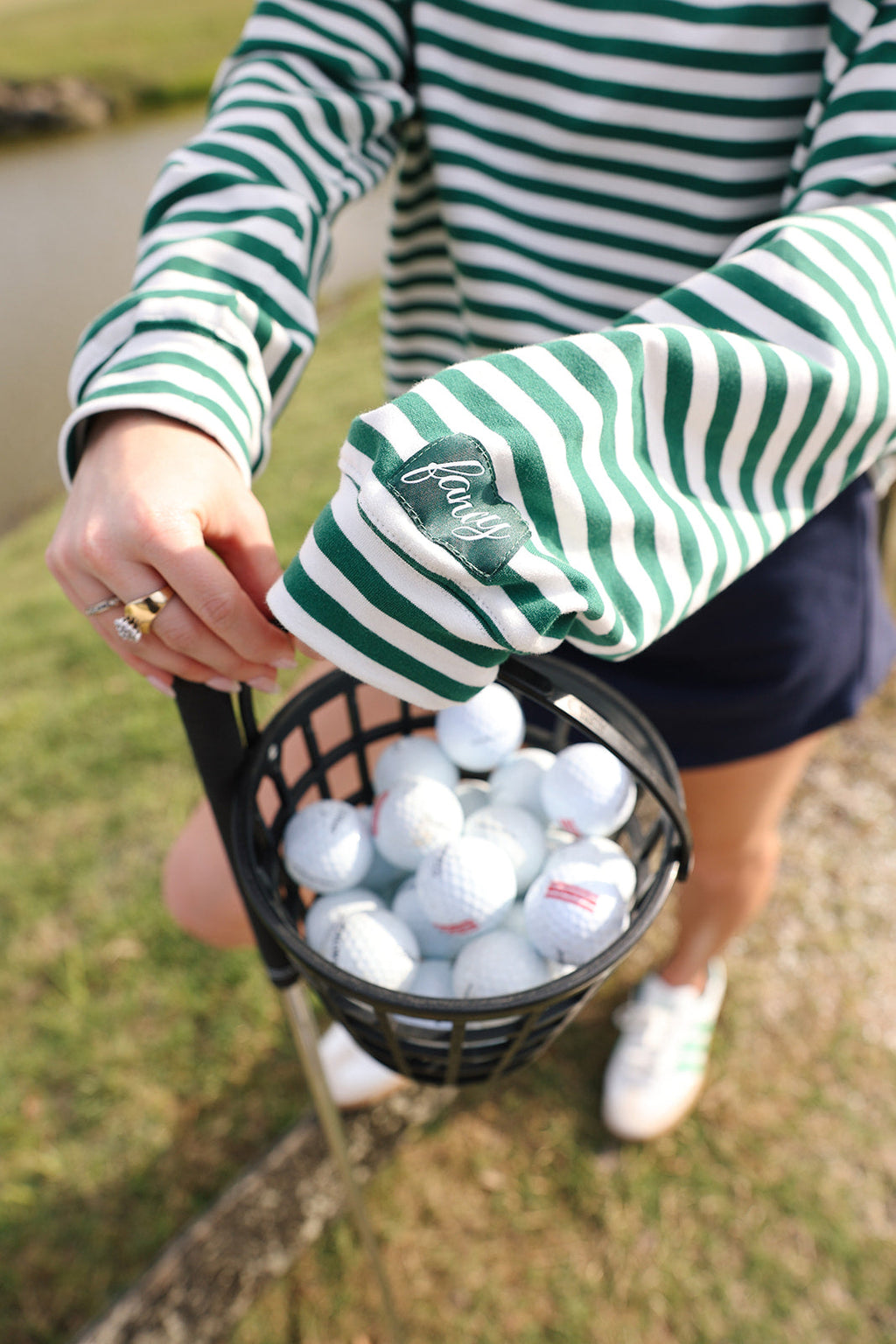 Fancy Oversized Striped Long Sleeve Top - Green/White