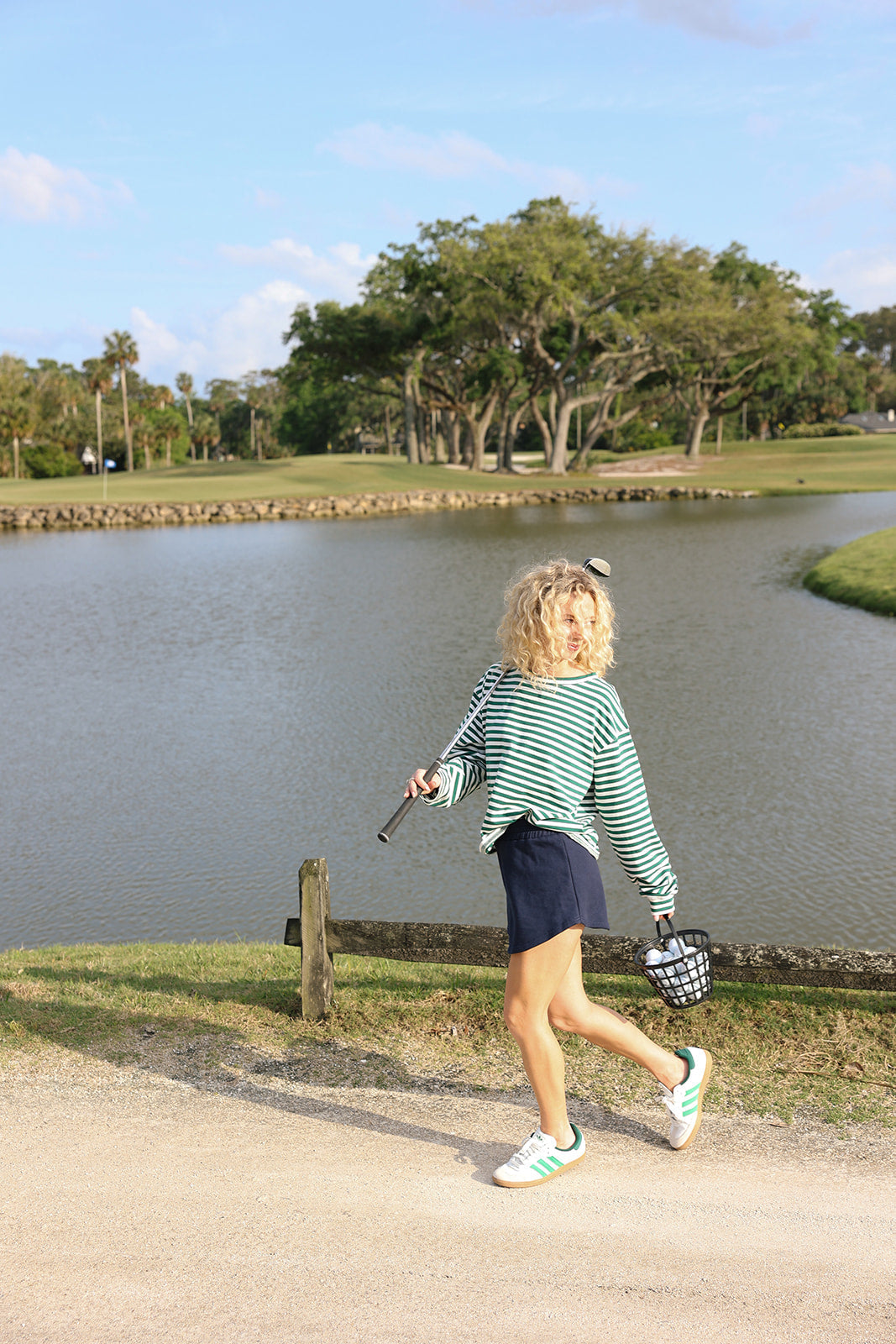 Fancy Oversized Striped Long Sleeve Top - Green/White