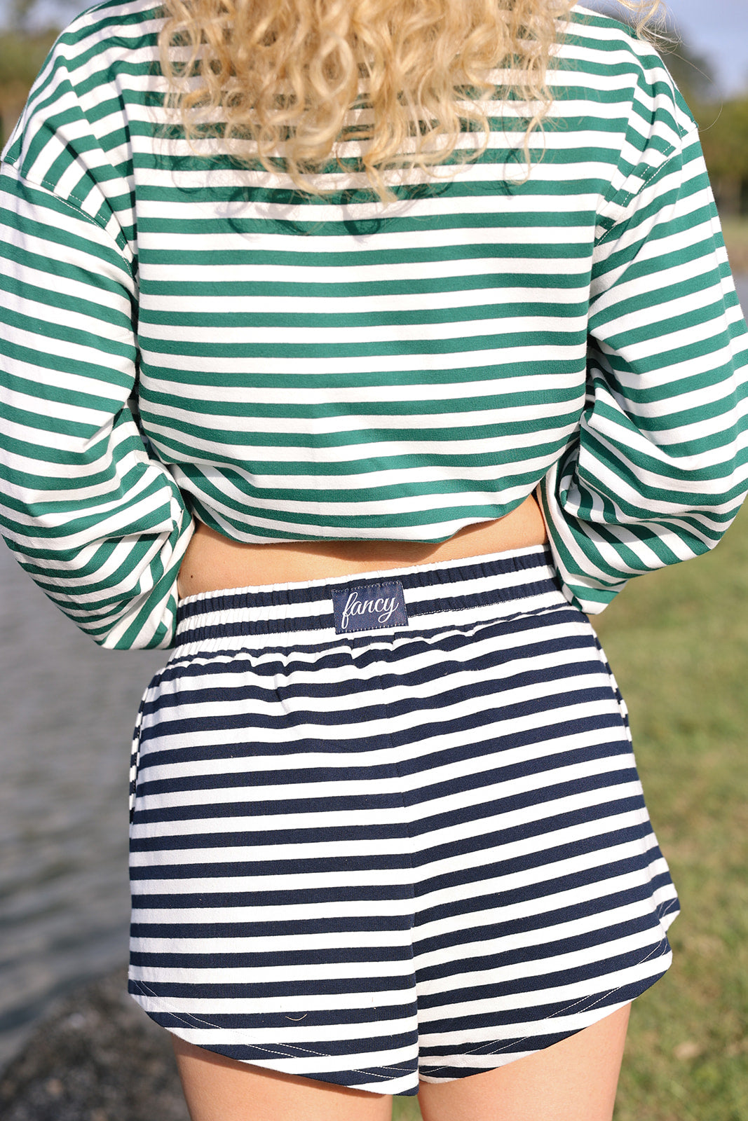 Fancy Oversized Striped Long Sleeve Top - Green/White