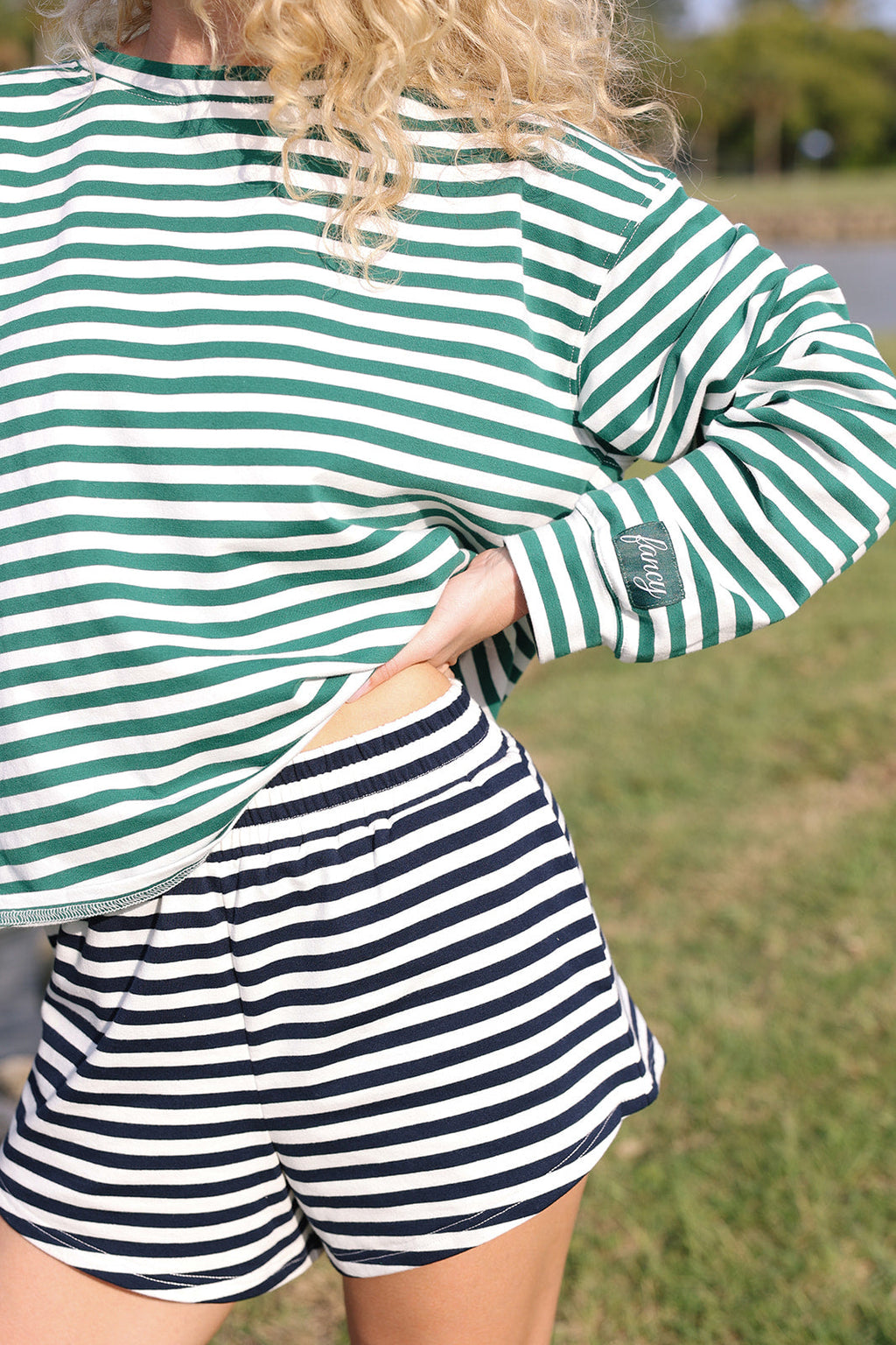 Fancy Oversized Striped Long Sleeve Top - Green/White