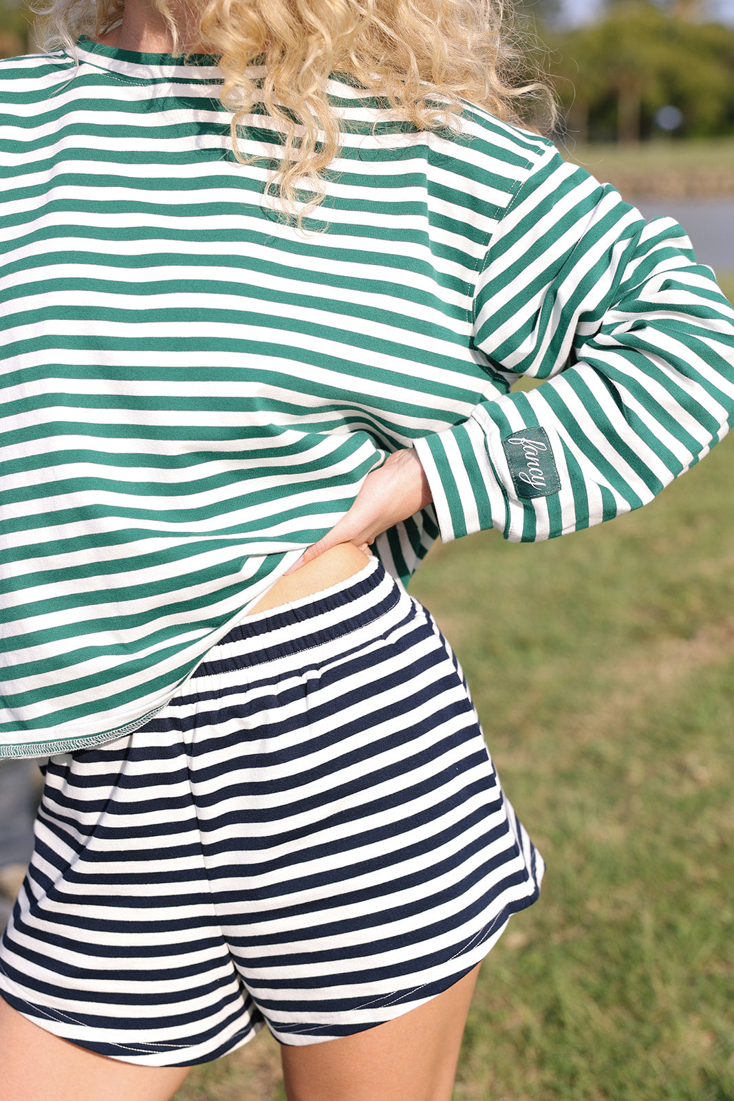 Fancy Oversized Striped Long Sleeve Top - Green/White