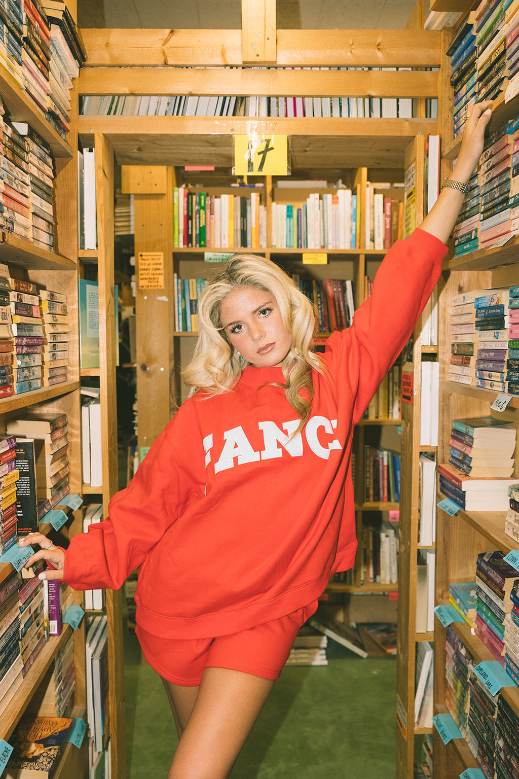 Fancy Oversized Fleece Mockneck - Red/Powder Blue