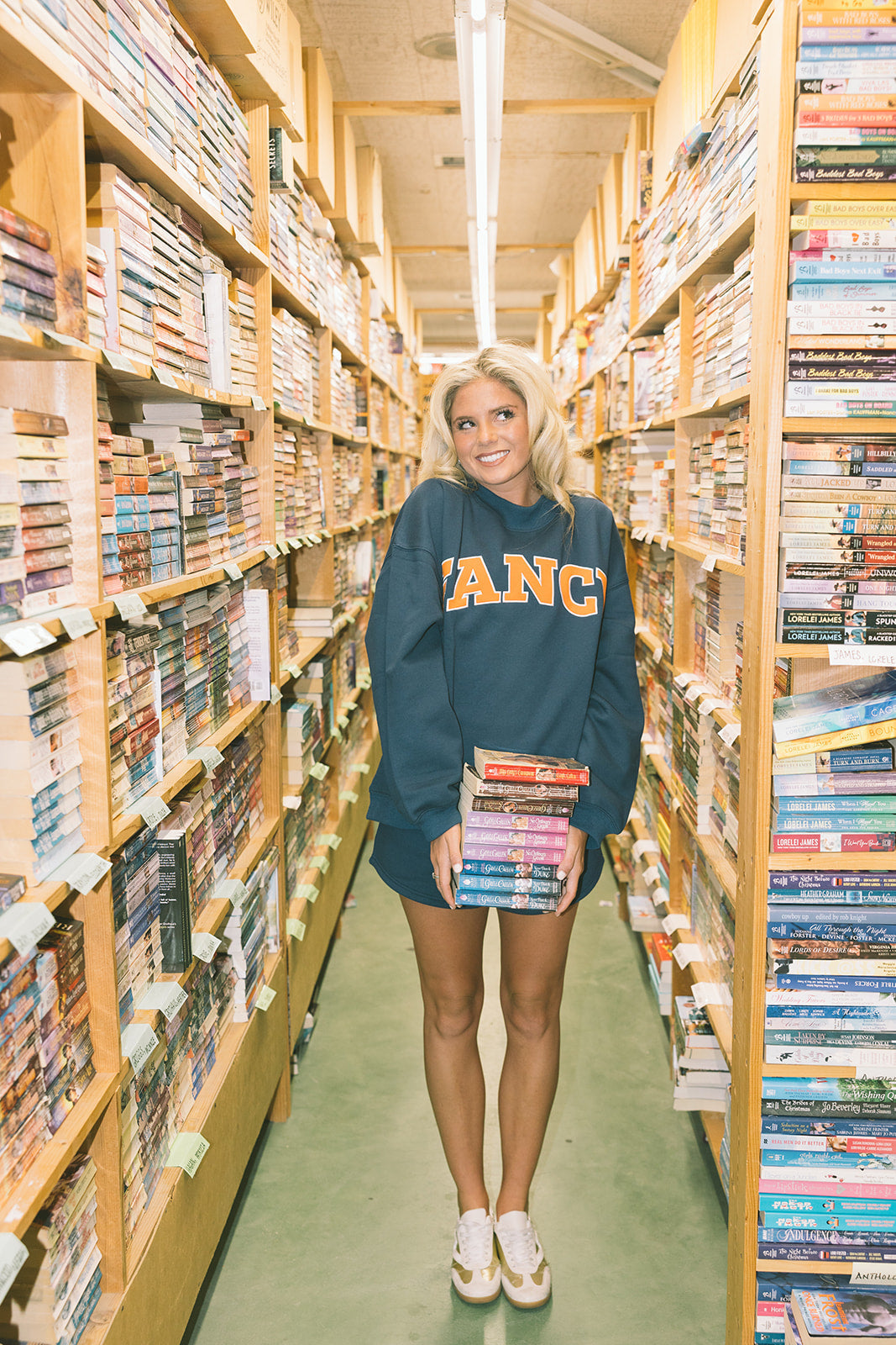 Fancy Oversized Fleece Lined Mockneck - Navy/Orange