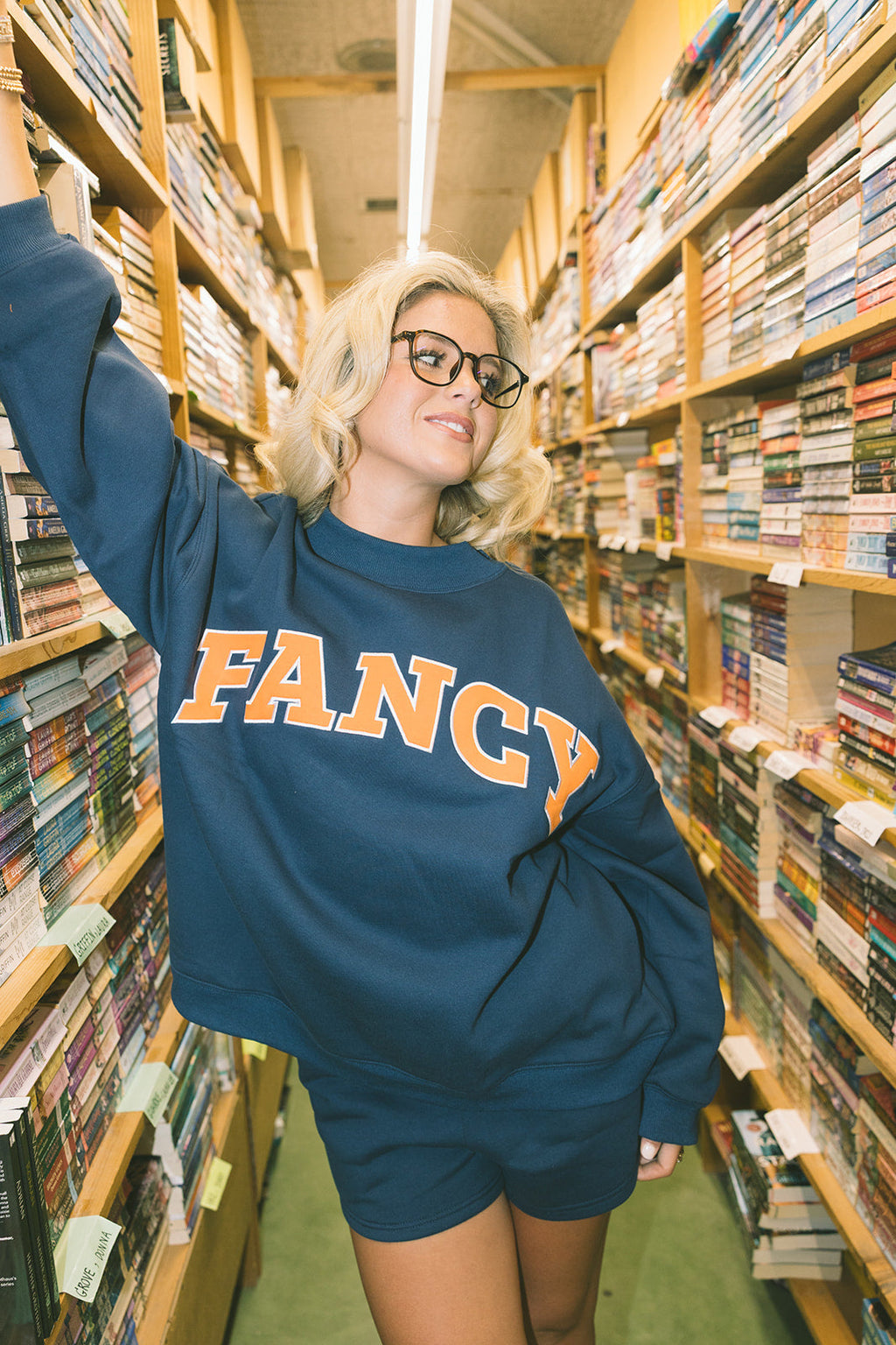Fancy Oversized Fleece Lined Mockneck - Navy/Orange