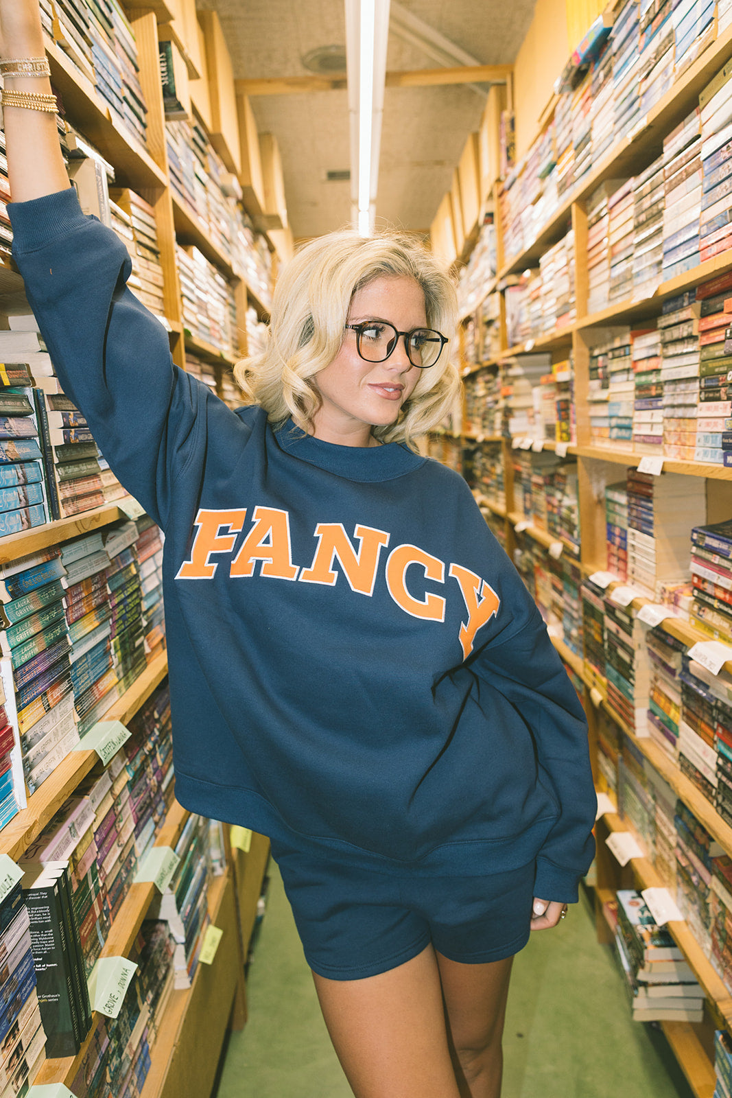 Fancy Oversized Fleece Lined Mockneck - Navy/Orange