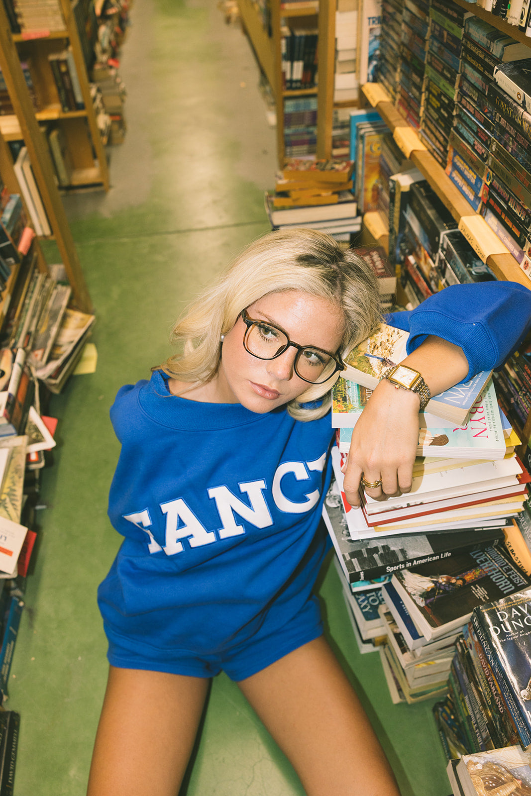 Fancy Oversized Fleece Lined Mockneck - Royal Blue