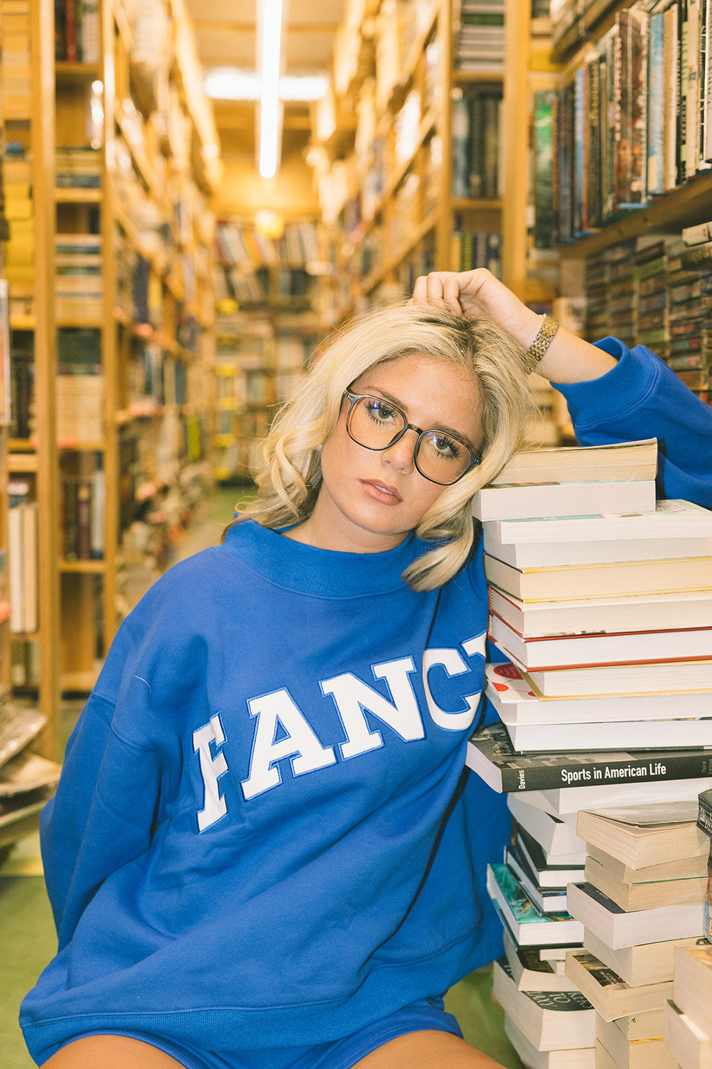 Fancy Oversized Fleece Lined Mockneck - Royal Blue