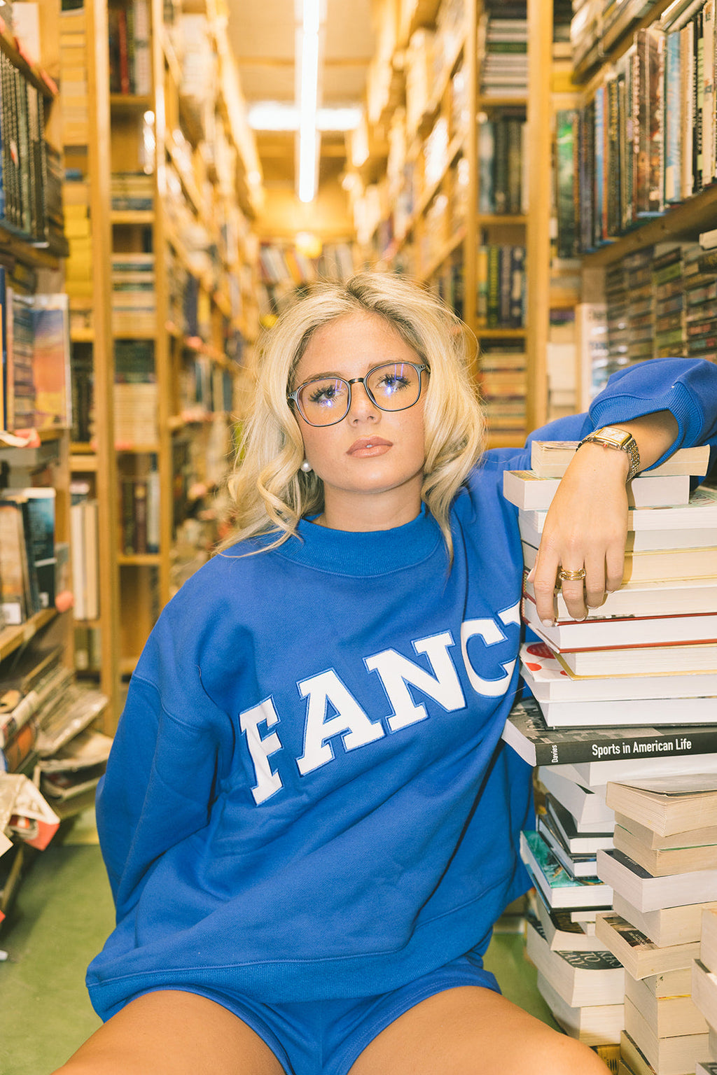 Fancy Oversized Fleece Lined Mockneck - Royal Blue