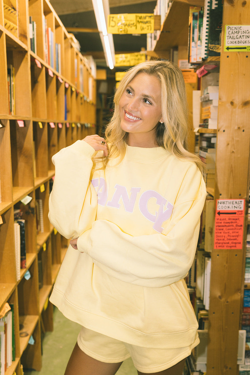 Fancy Oversized Fleece Lined Mockneck - Pastel Yellow/Lilac