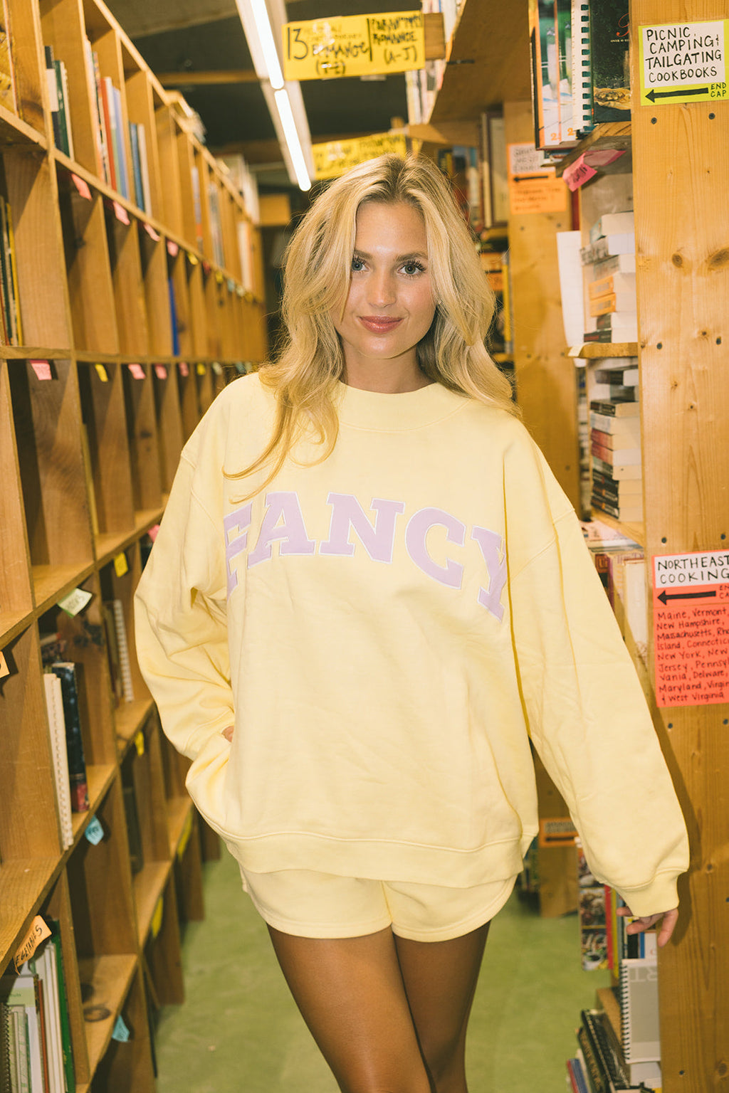 Fancy Oversized Fleece Lined Mockneck - Pastel Yellow/Lilac