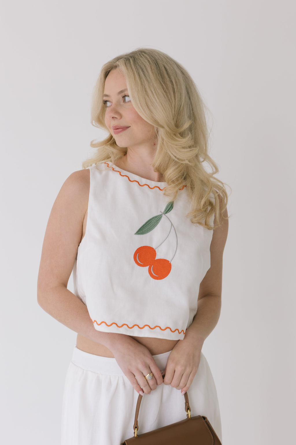 Grace Linen Embroidered Set - Off White