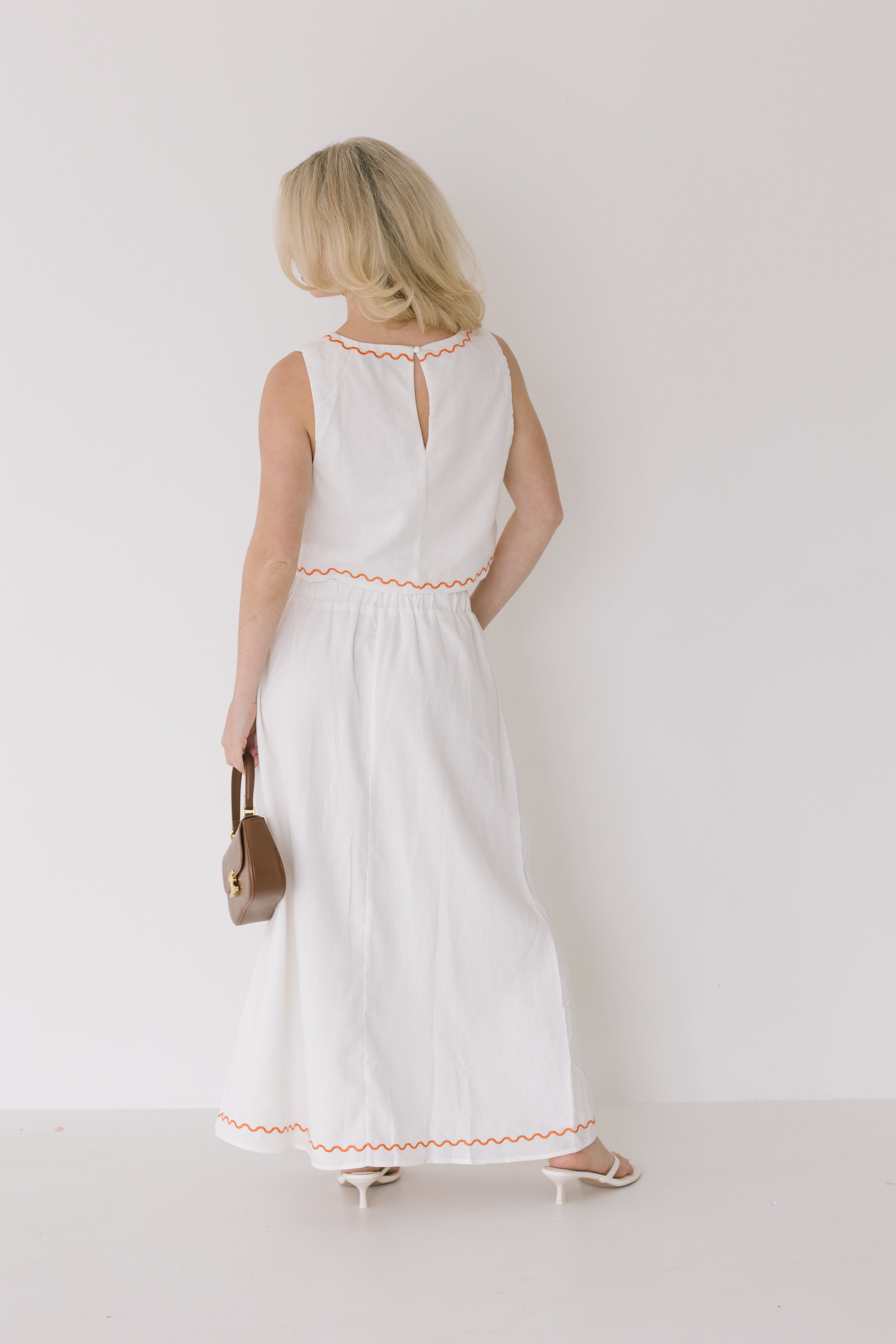 Grace Linen Embroidered Set - Off White