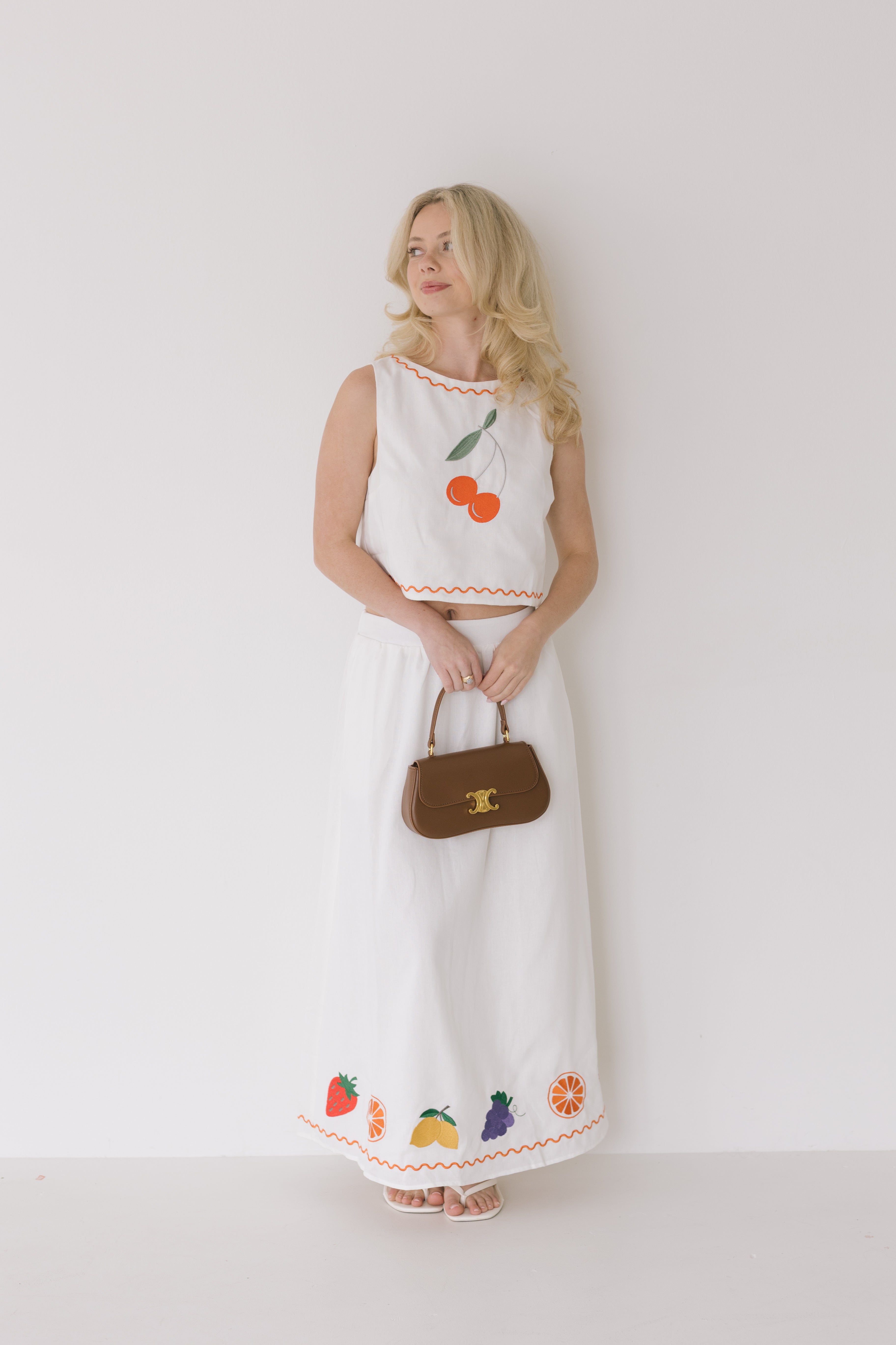 Grace Linen Embroidered Set - Off White