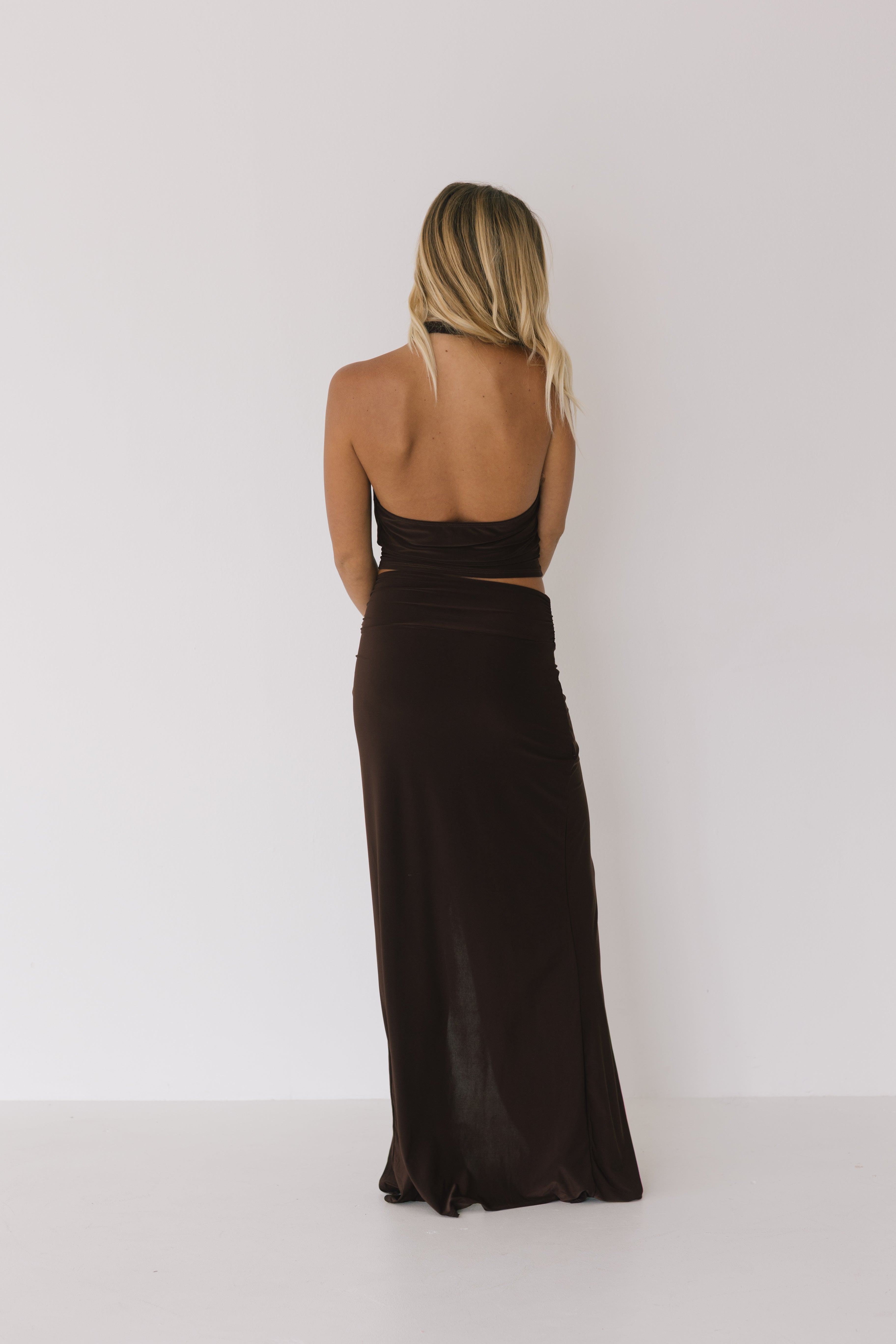 Lenley Halter Top And Maxi Skirt - Brown