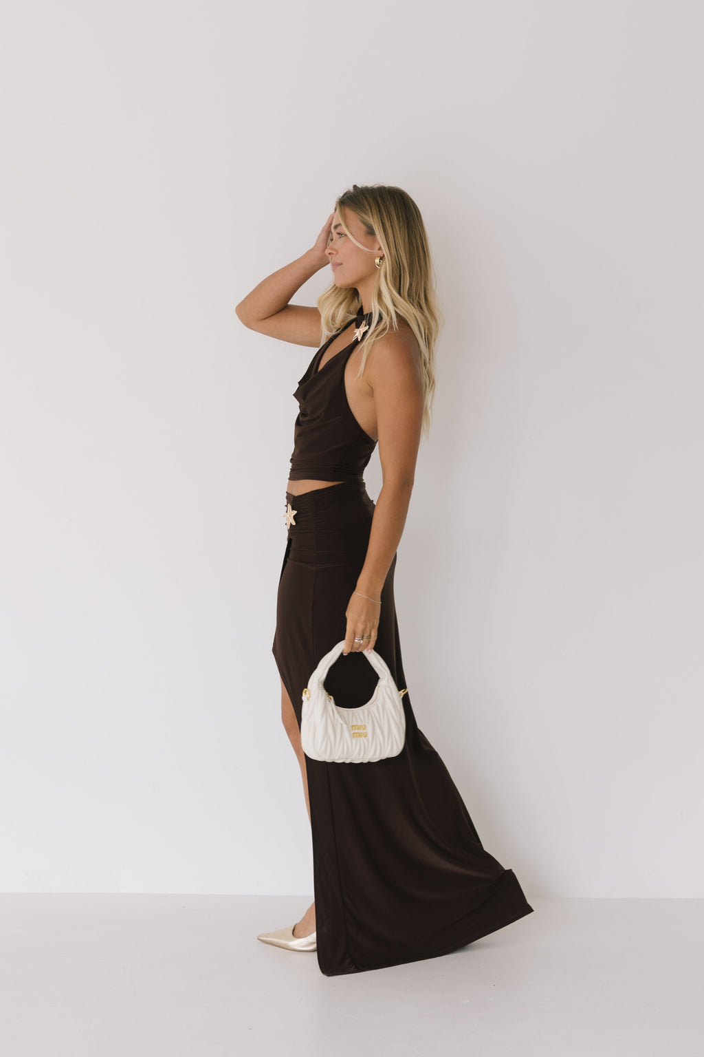 Lenley Halter Top And Maxi Skirt - Brown