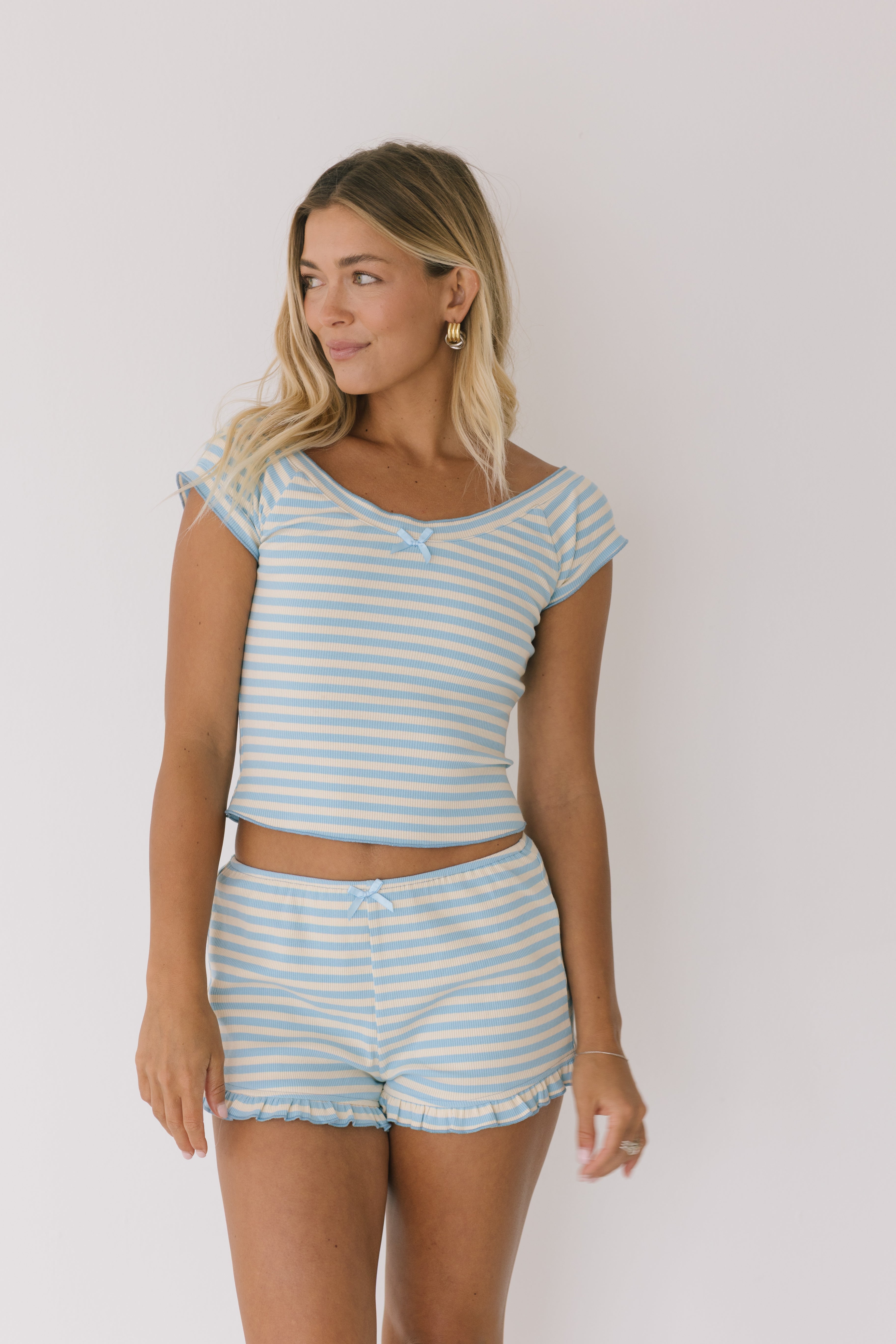 Raya Striped Ruffle Set - Cloud