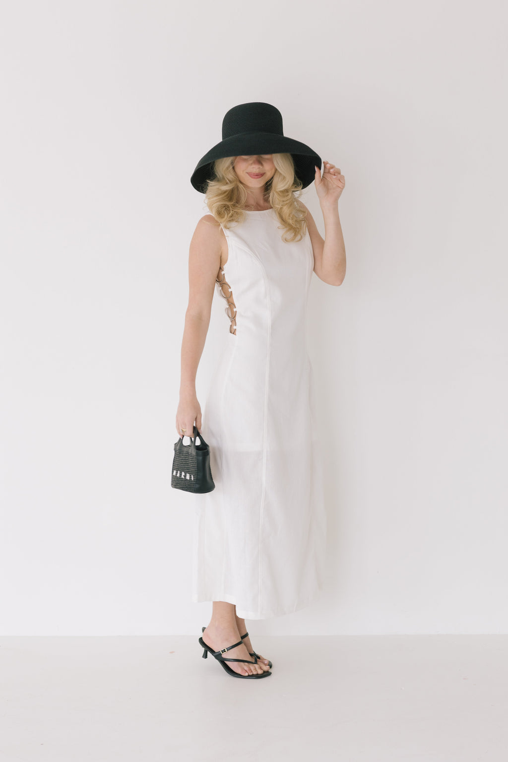 Carmella Side Ring Midi Dress - Off White