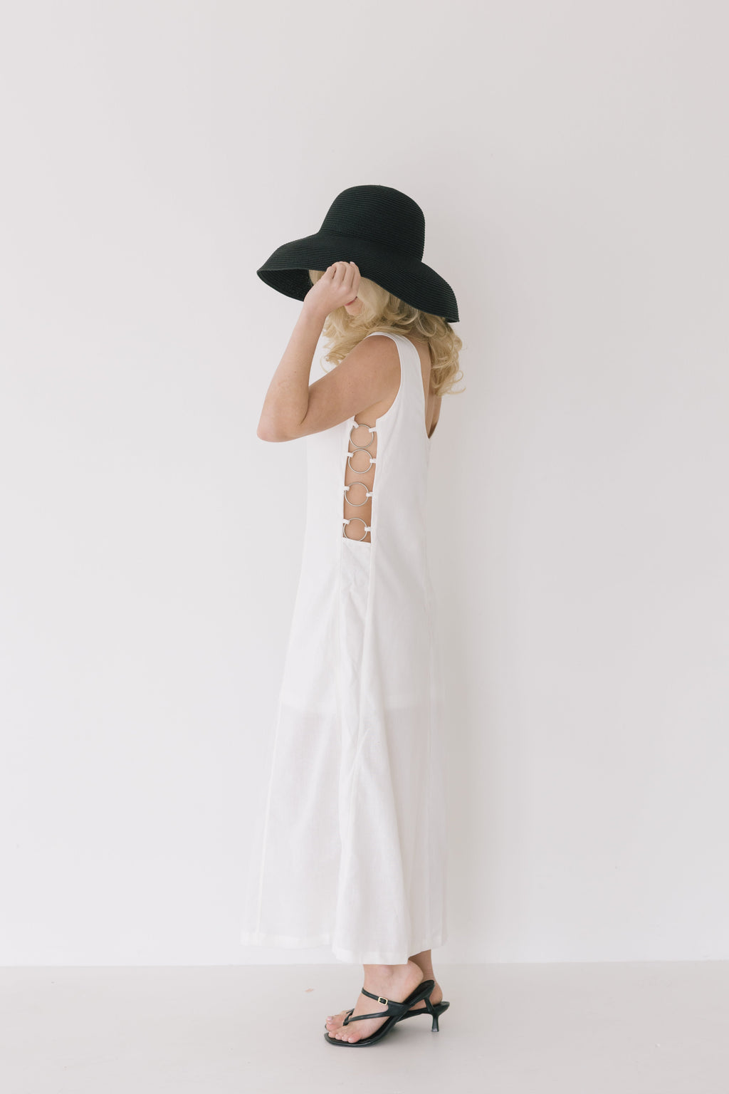Carmella Side Ring Midi Dress - Off White