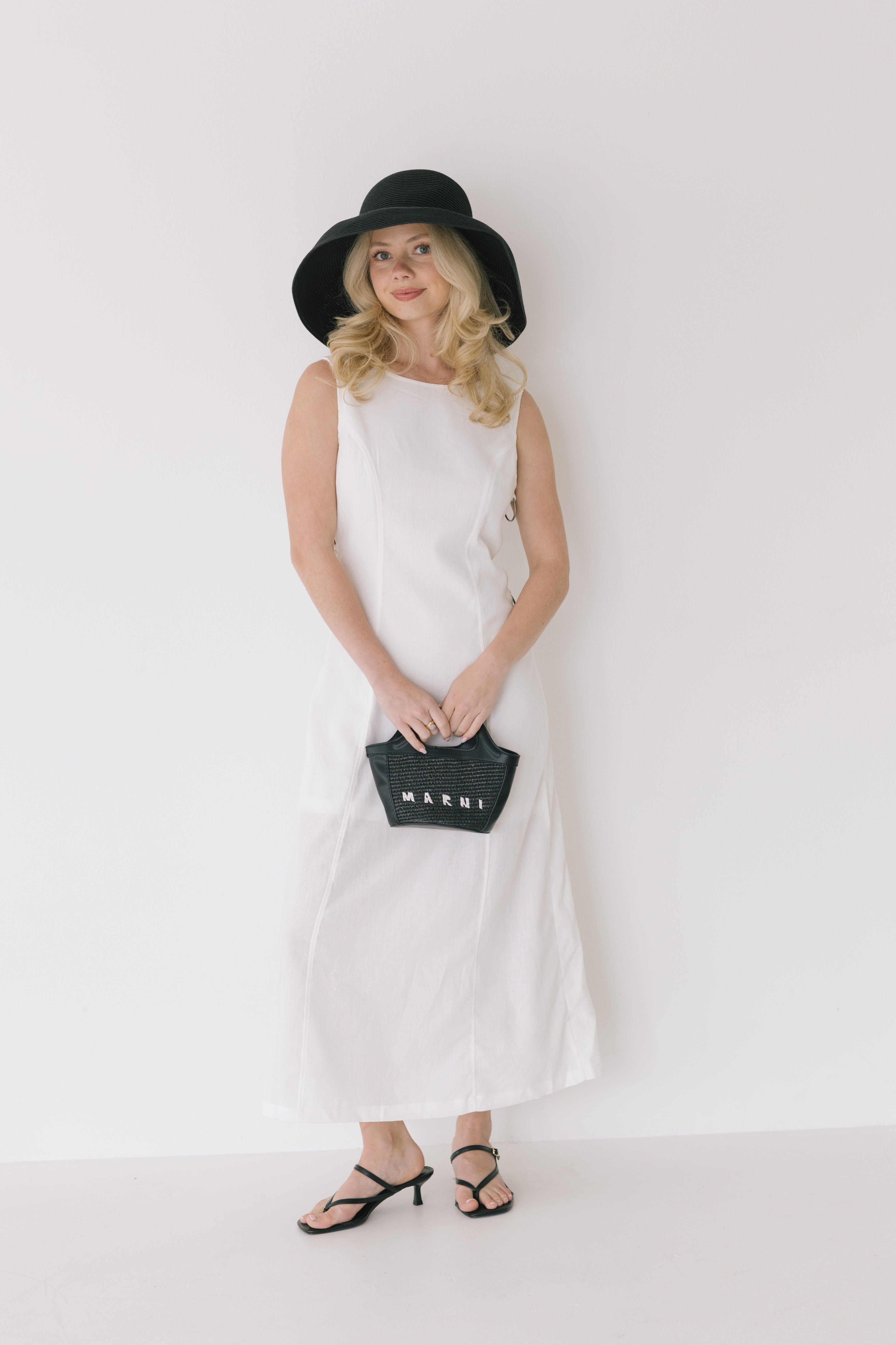 Carmella Side Ring Midi Dress - Off White