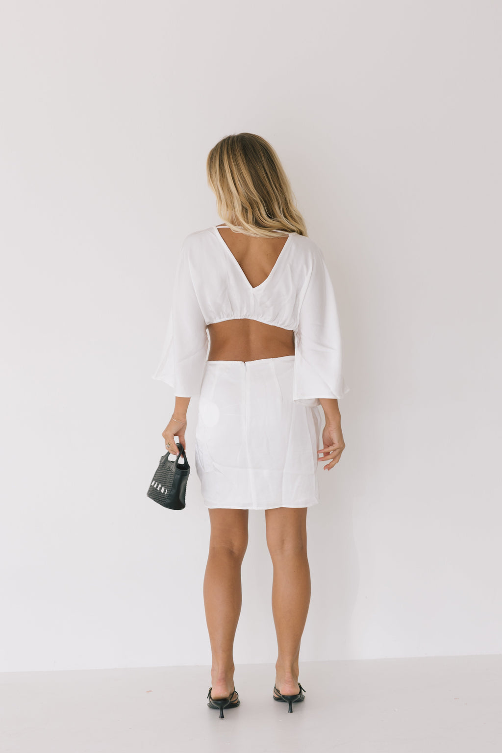 Kate Satin Ruched Mini Dress - White