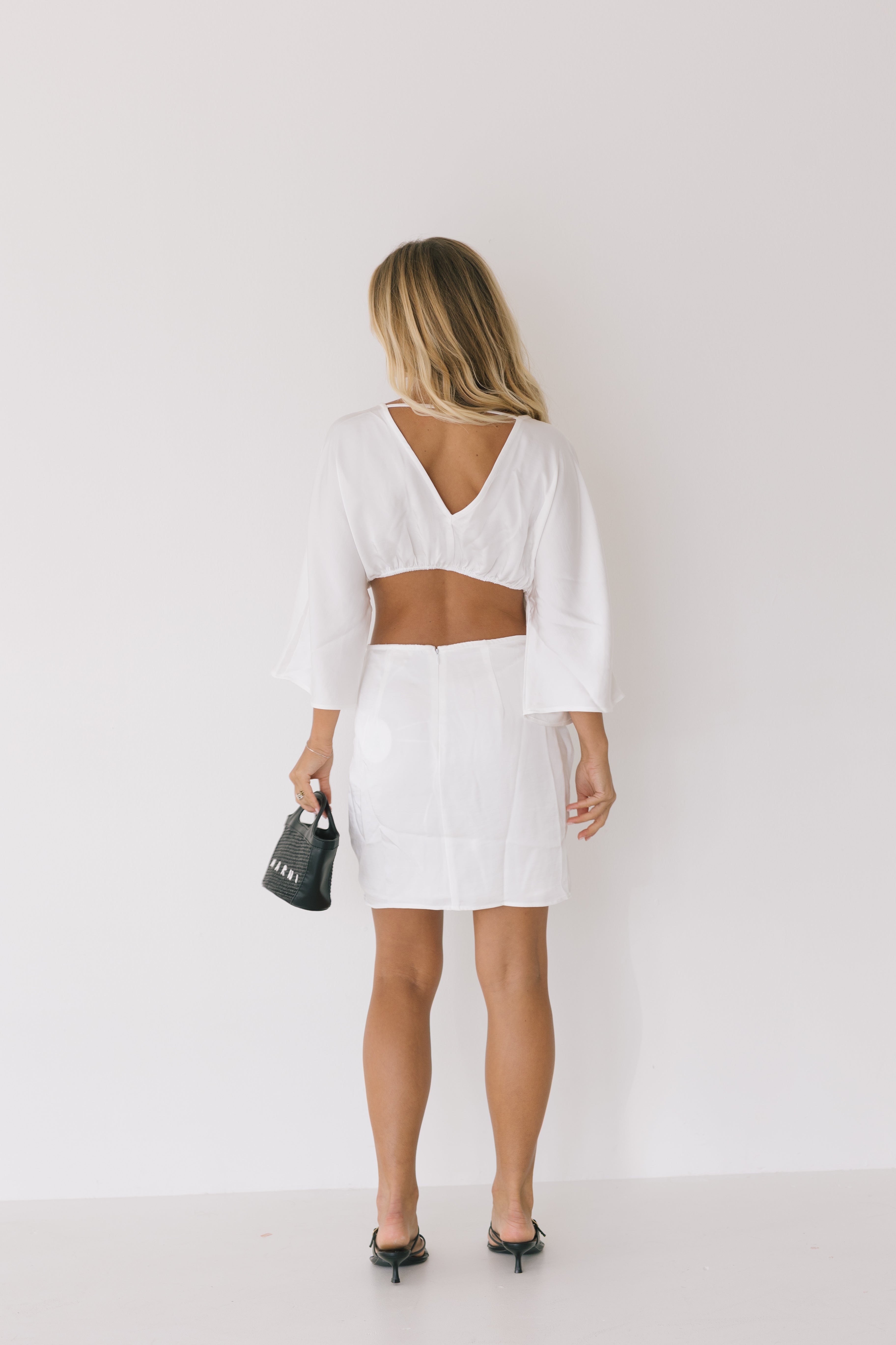 Kate Satin Ruched Mini Dress - White