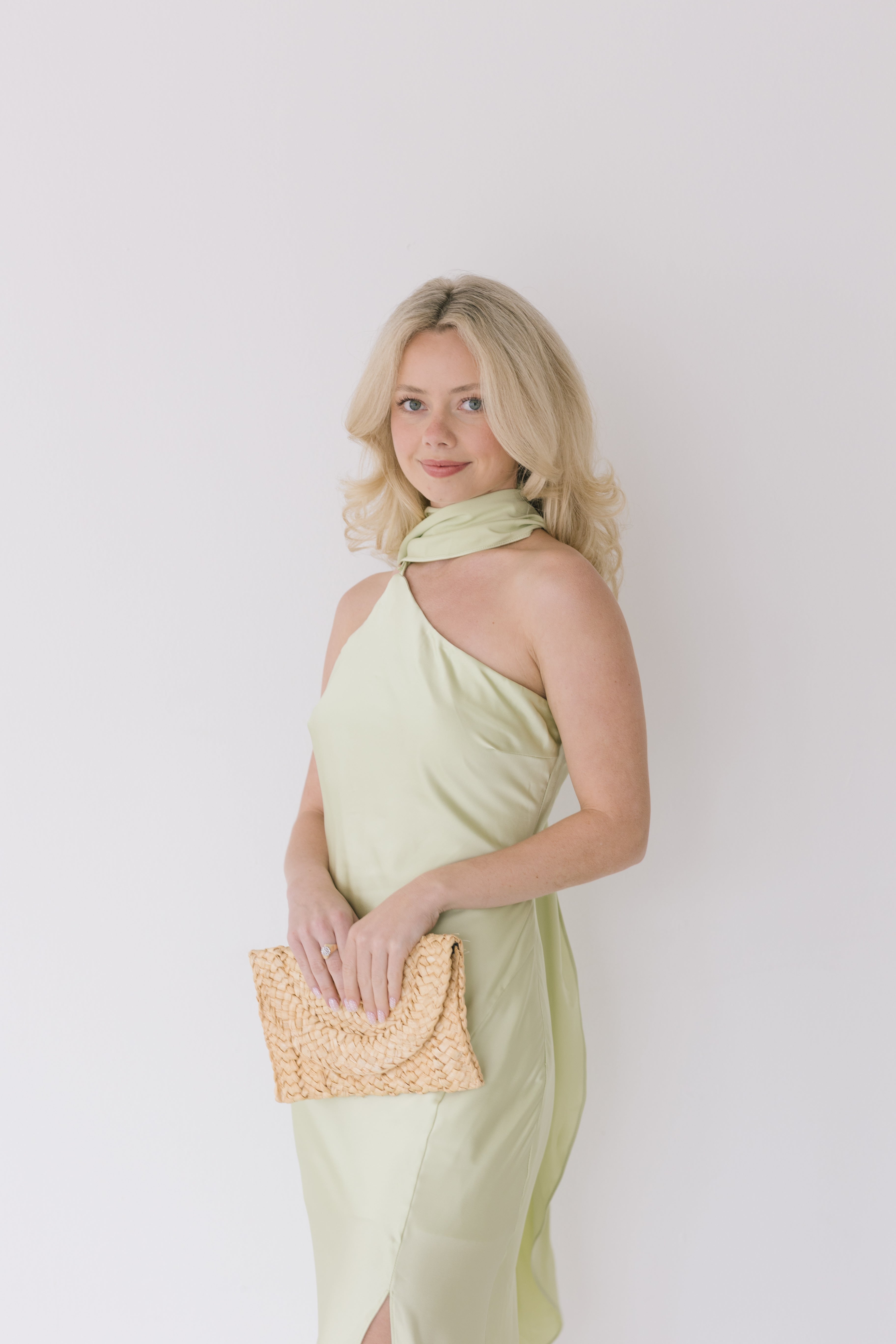 Nyla Asymmetrical Halter Scarf Dress - Light Sage