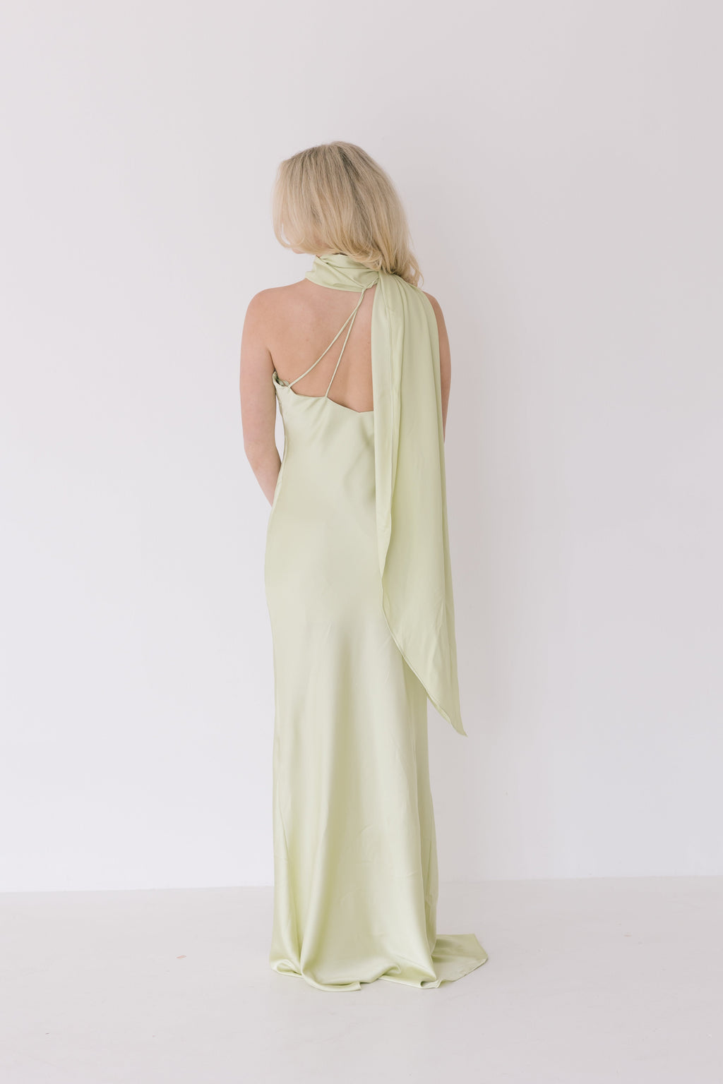 Nyla Asymmetrical Halter Scarf Dress - Light Sage