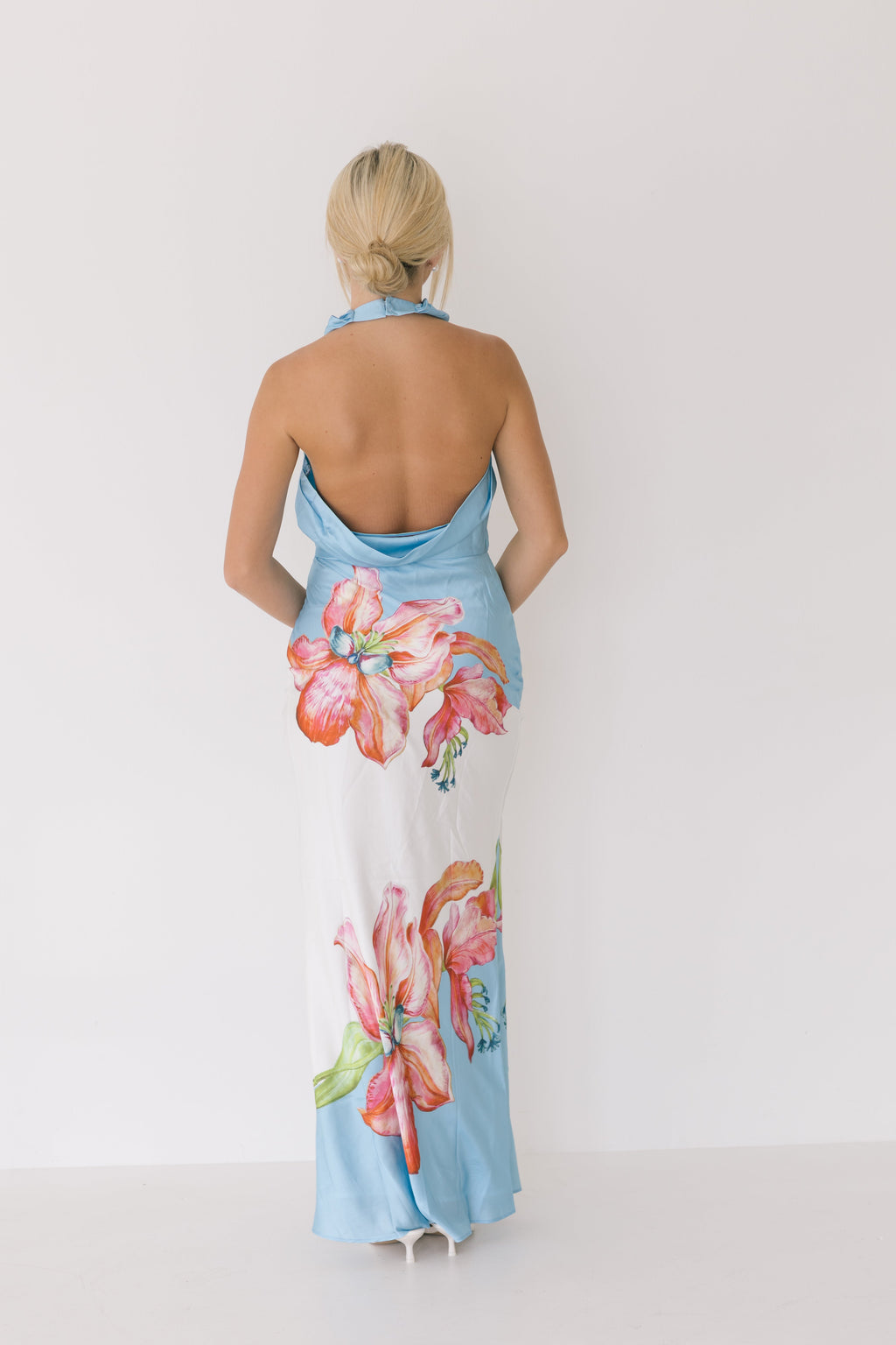 Collins Flower Halter Maxi Dress - Blue-White