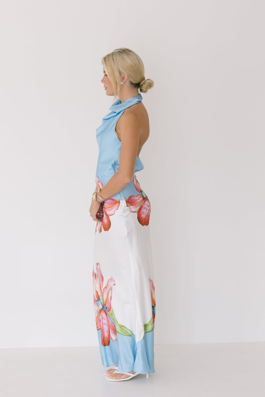 Collins Flower Halter Maxi Dress - Blue-White
