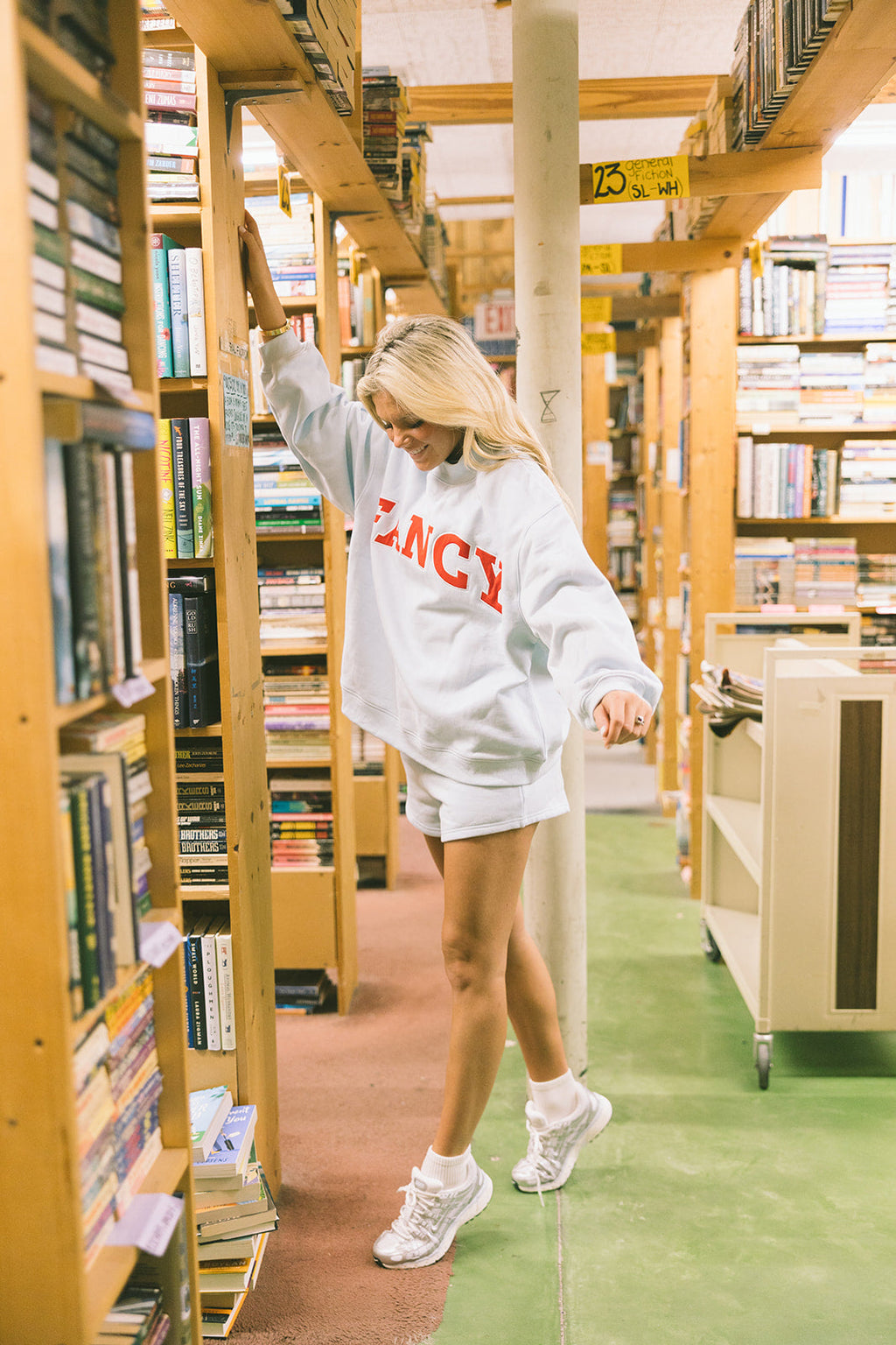 Fancy Oversized Fleece Mockneck - Powder Blue/Red