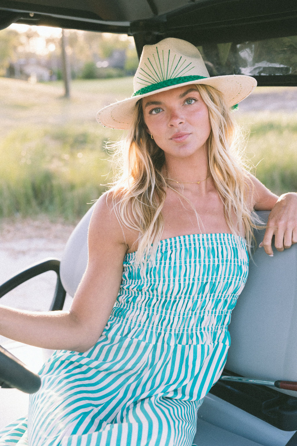 Camellia Striped Maxi Dress - Green/White Stripes