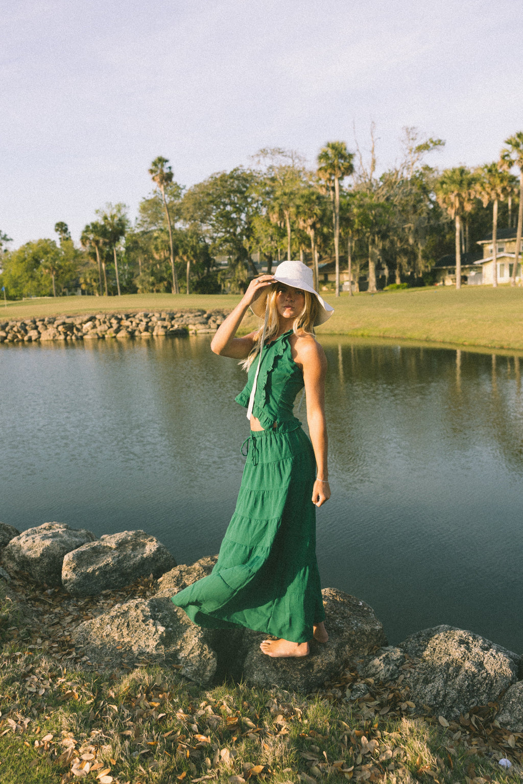 Pampas Frill Maxi Skirt Set - Green