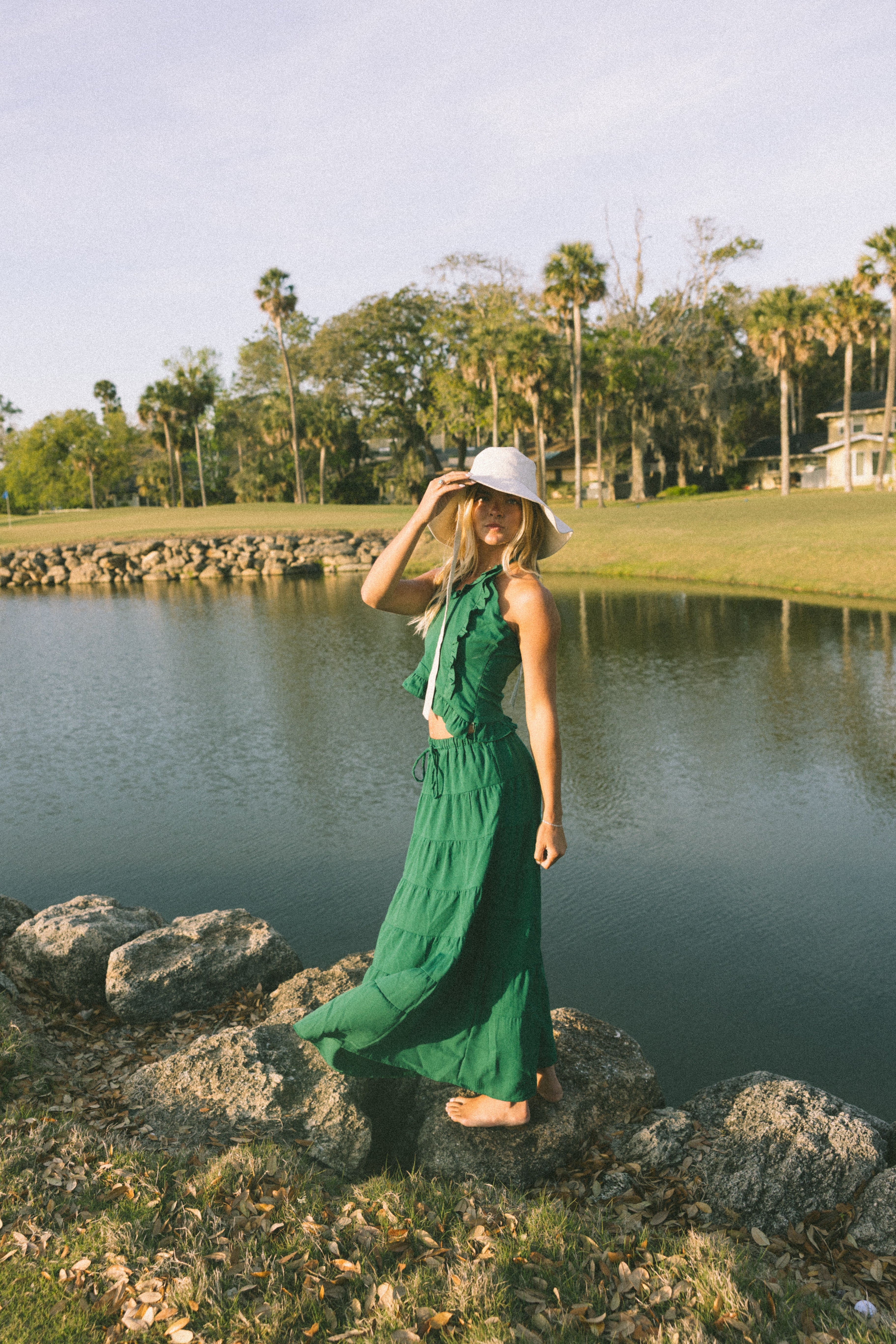 Pampas Frill Maxi Skirt Set - Green