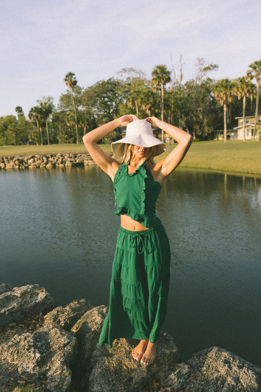 Pampas Frill Maxi Skirt Set - Green