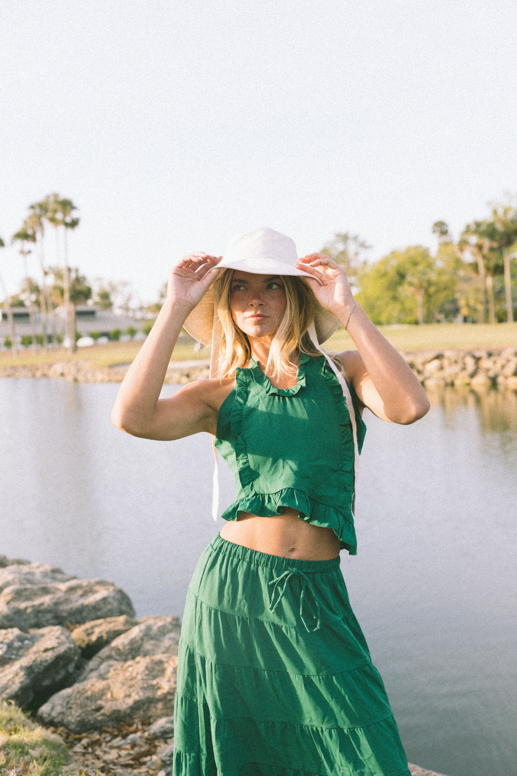 Pampas Frill Maxi Skirt Set - Green