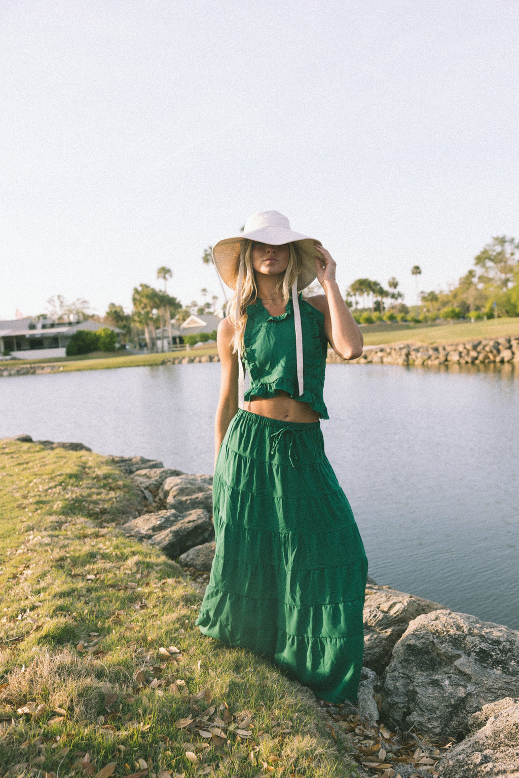 Pampas Frill Maxi Skirt Set - Green