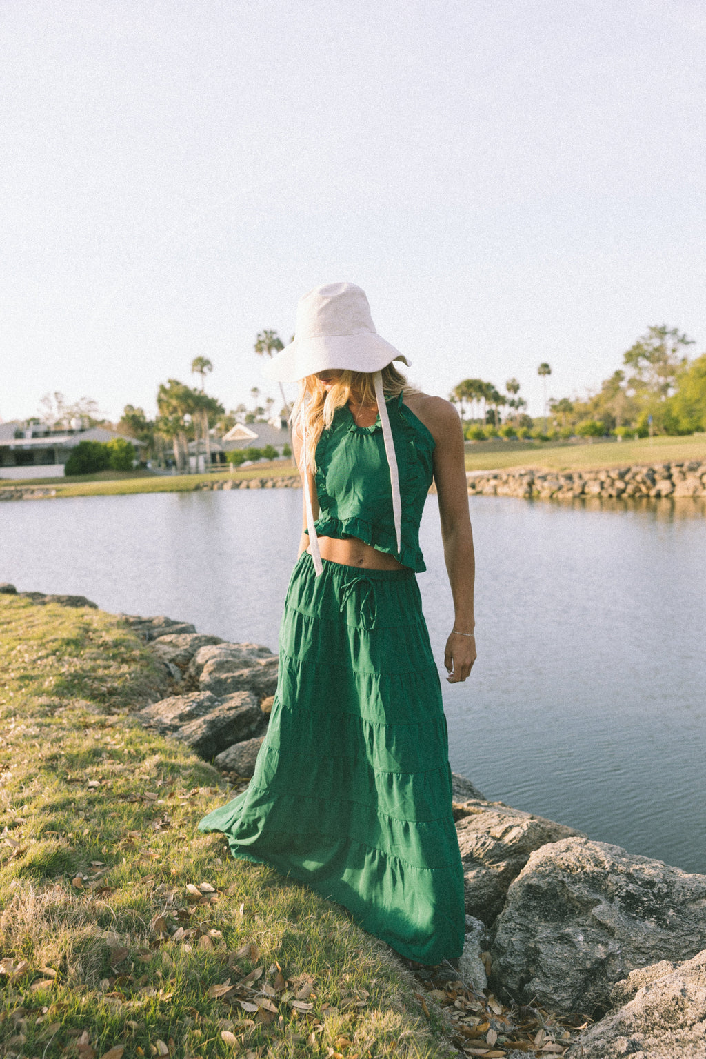 Pampas Frill Maxi Skirt Set - Green