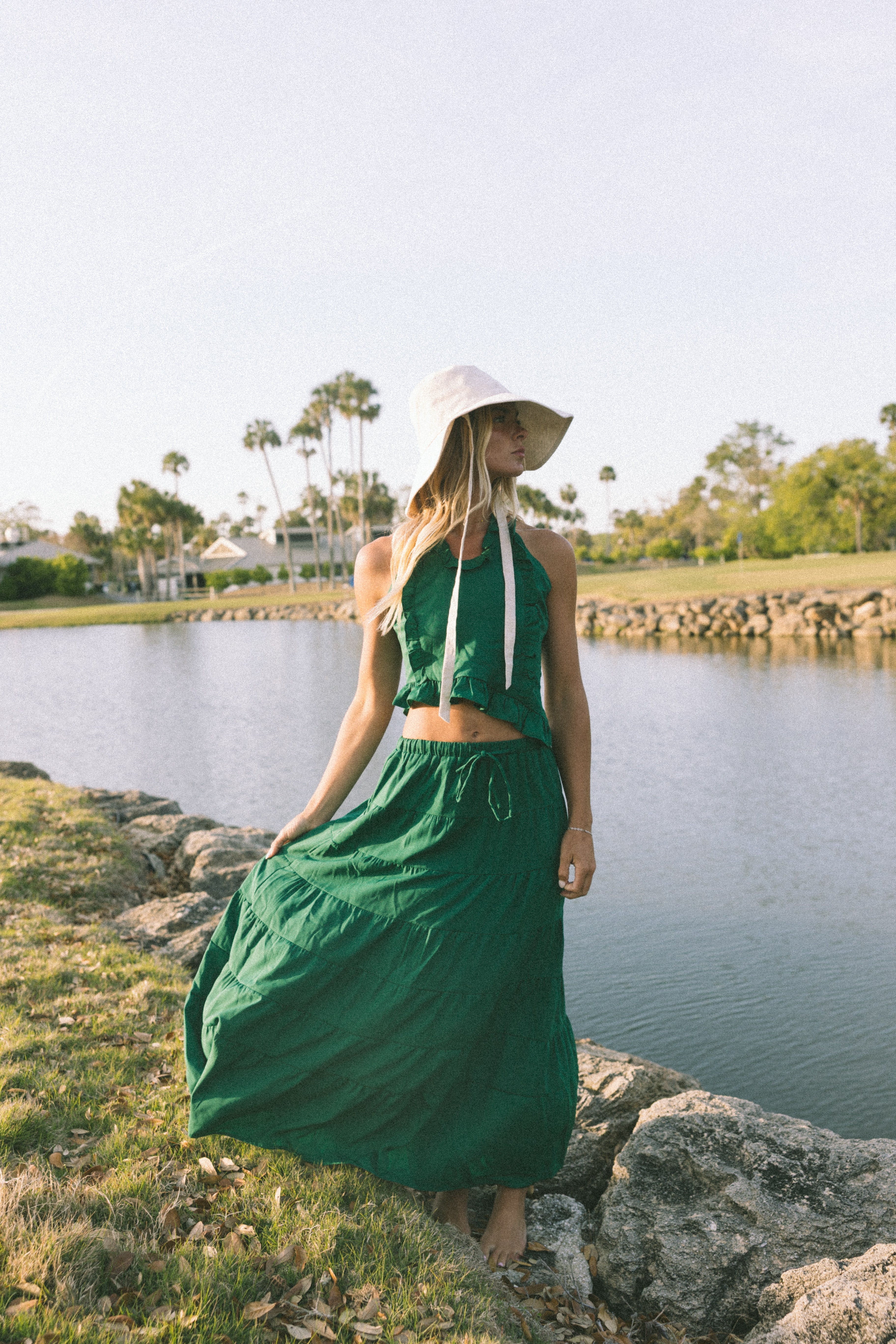 Pampas Frill Maxi Skirt Set - Green