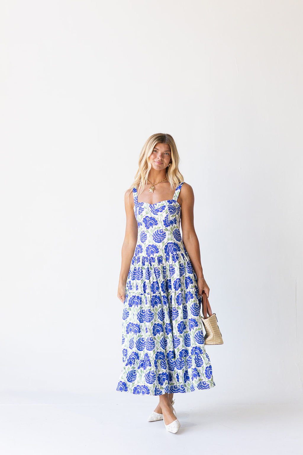 Emme Midi Dress - White/Blue