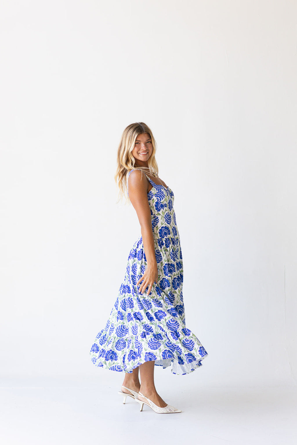 Emme Midi Dress - White/Blue