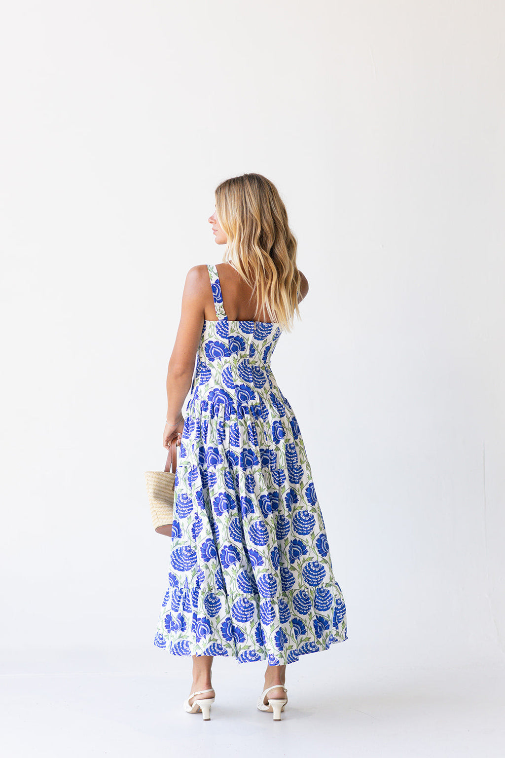 Emme Midi Dress - White/Blue